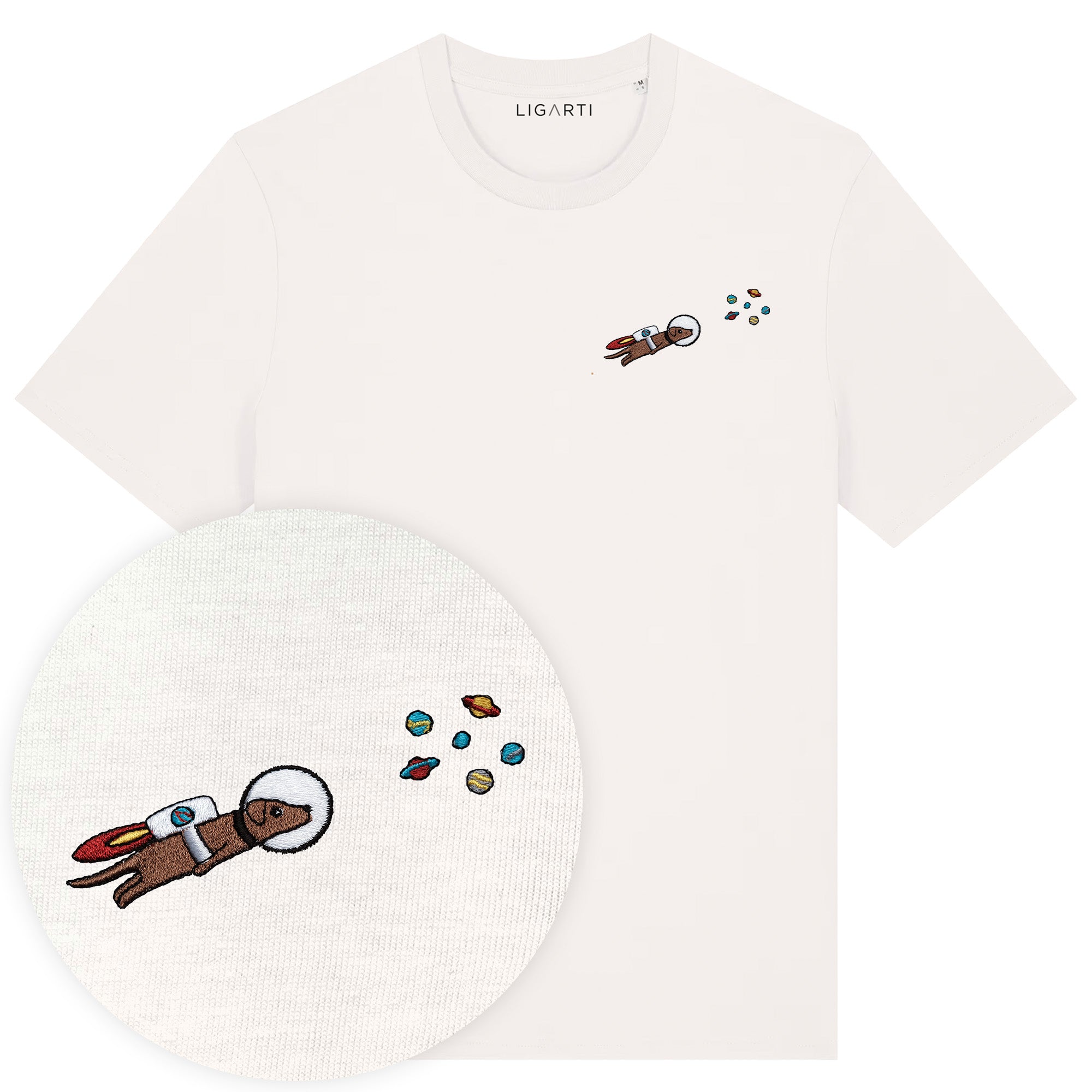 Besticktes T-Shirt – Astrowau der Space-Hund