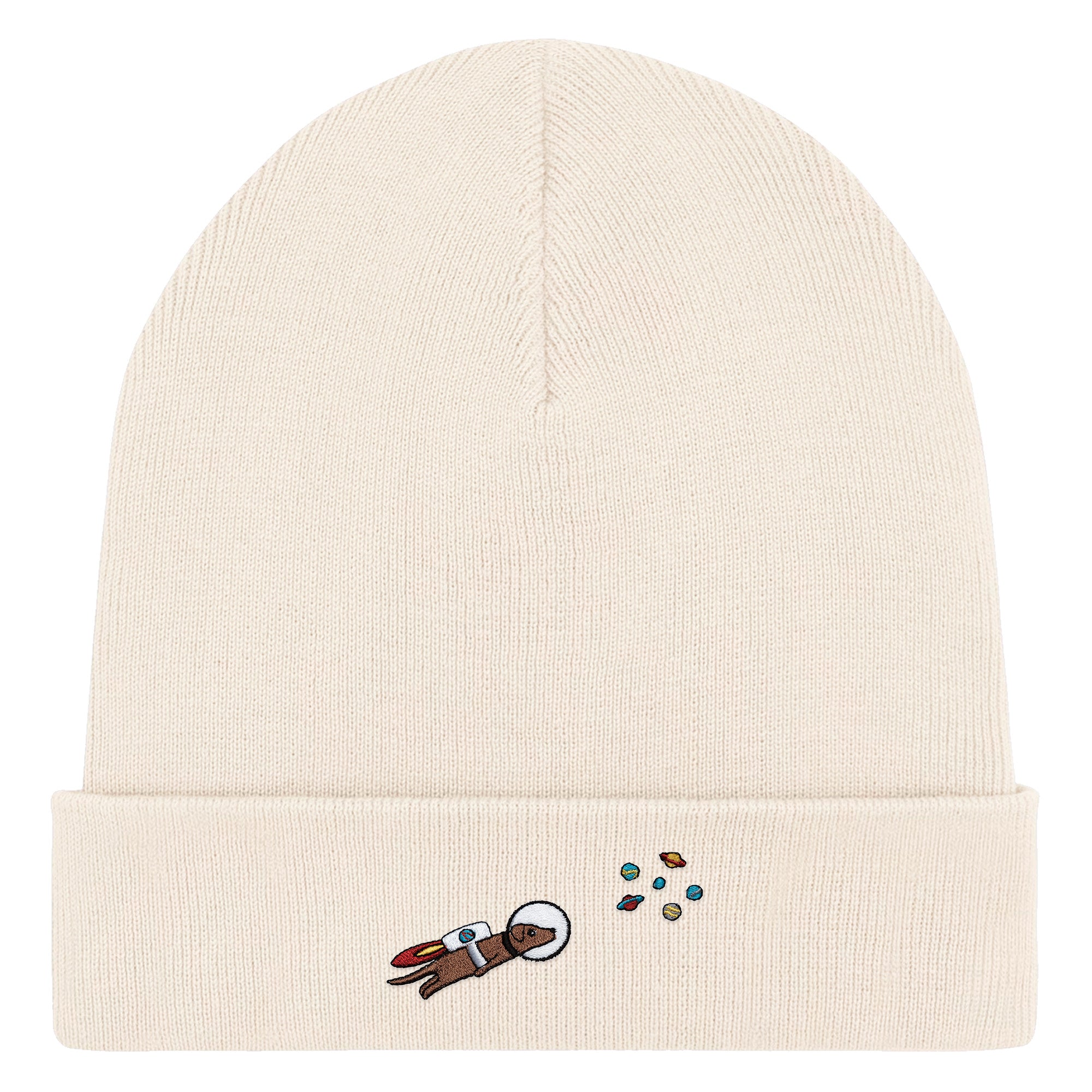 Bestickte Beanie – Astrowau der Space-Hund