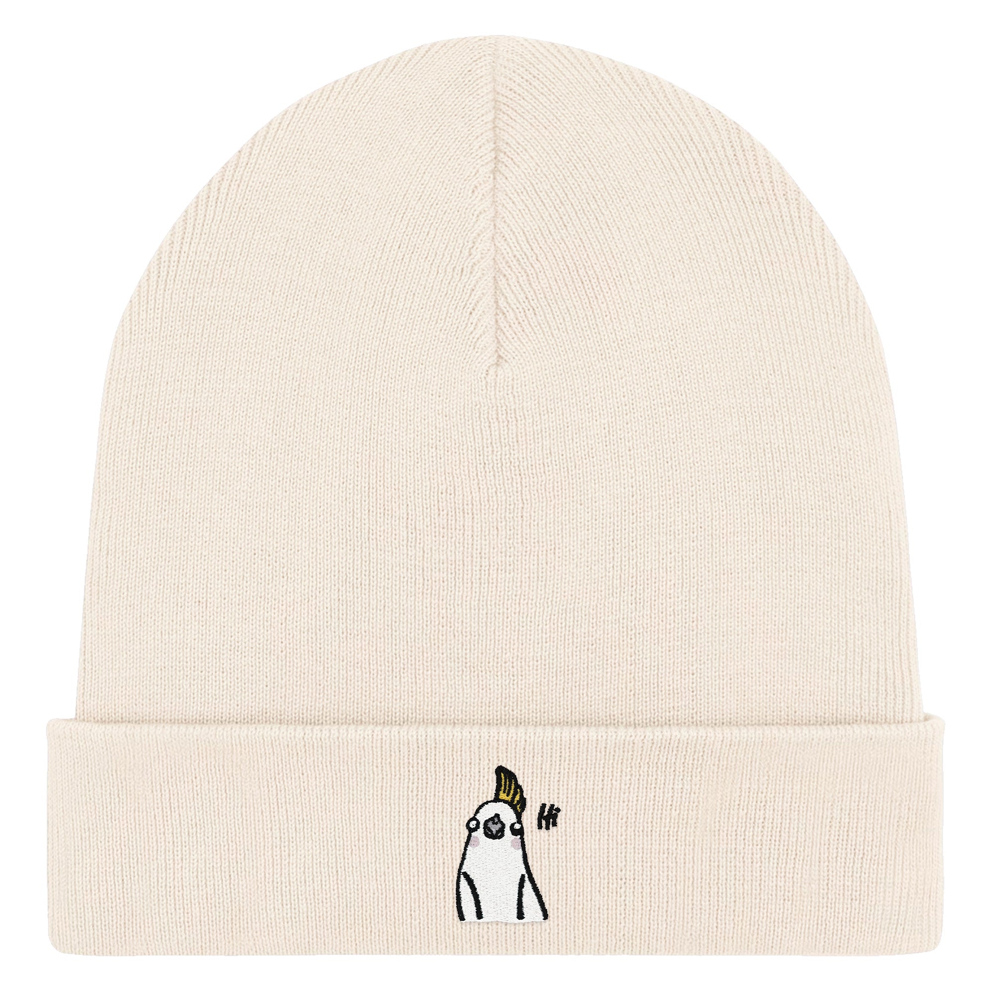Bestickte Beanie – Heidi der Nymphensittich