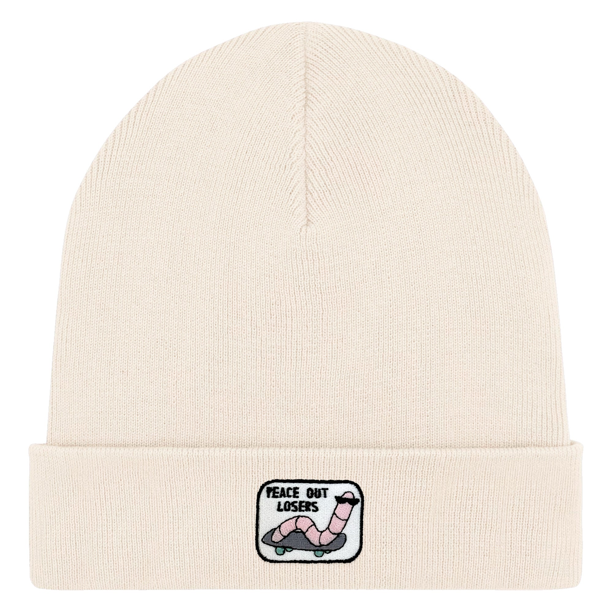 Bestickte Beanie – Ollie der Skater-Wurm