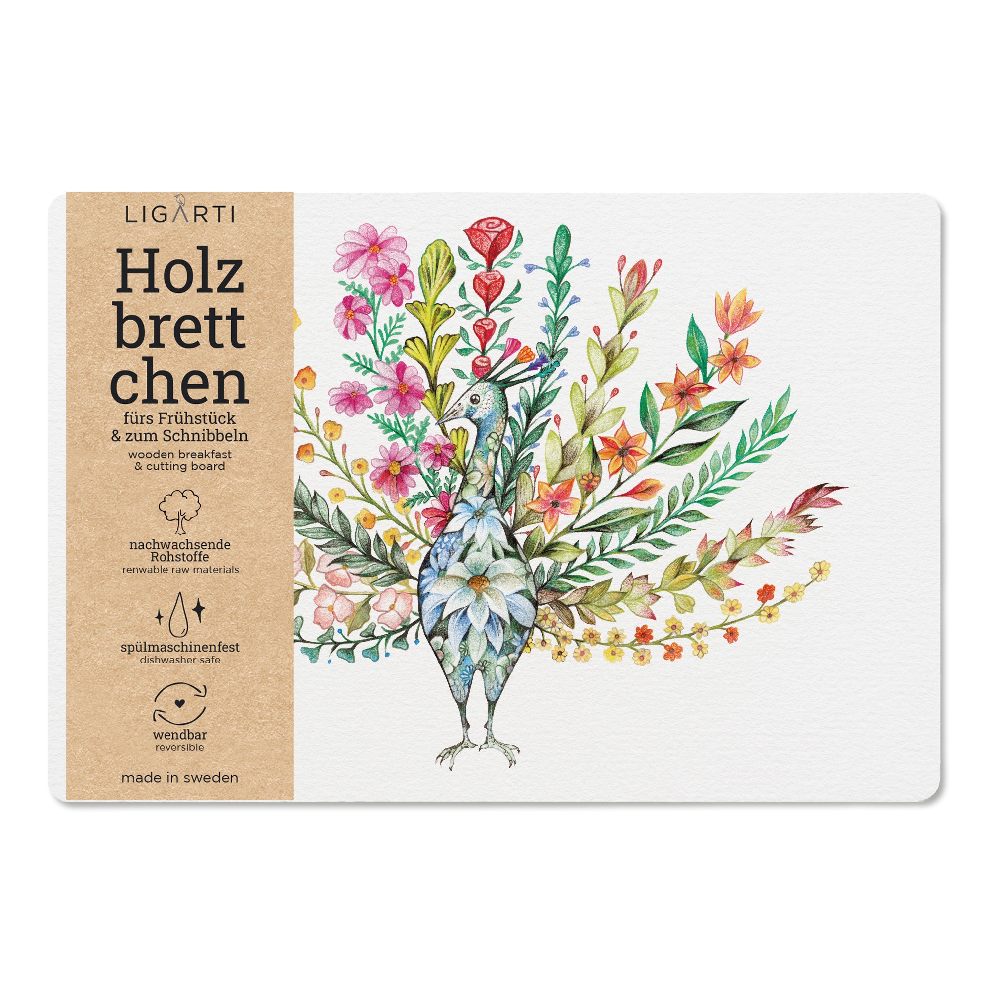 Holzbrettchen - Blumenpfau
