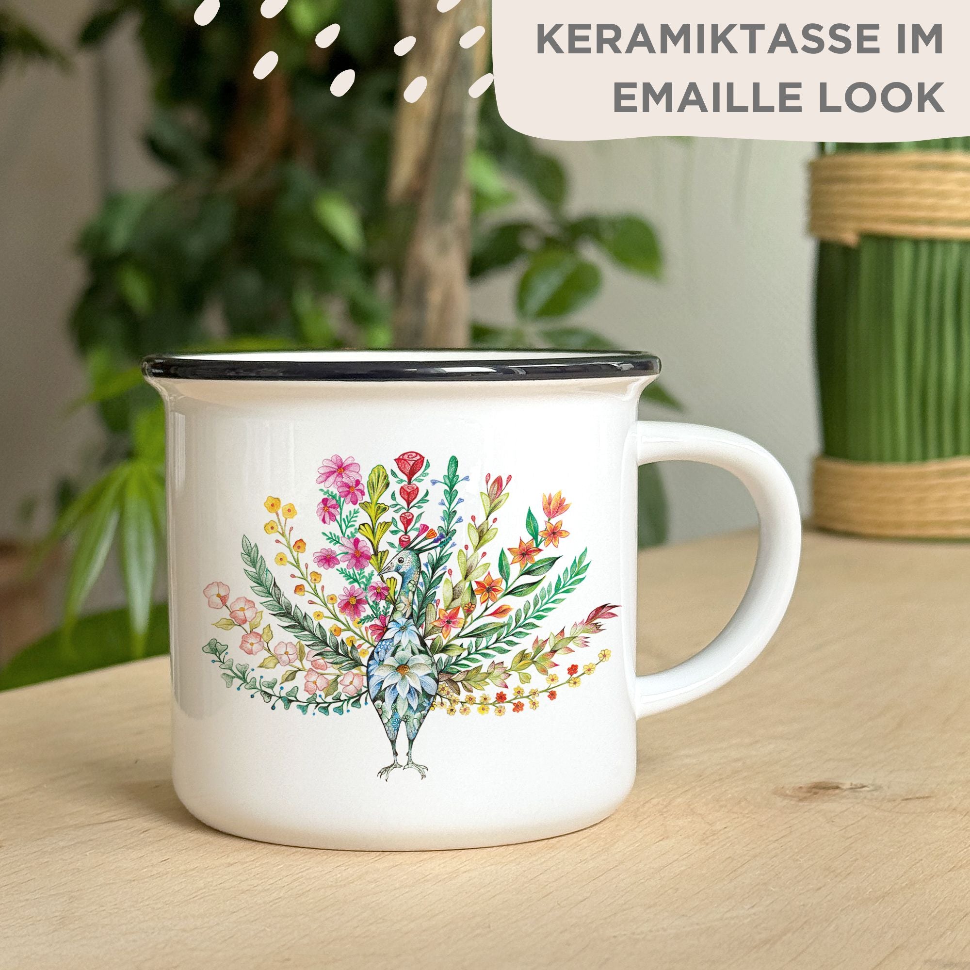Keramiktasse – Blumenpfau