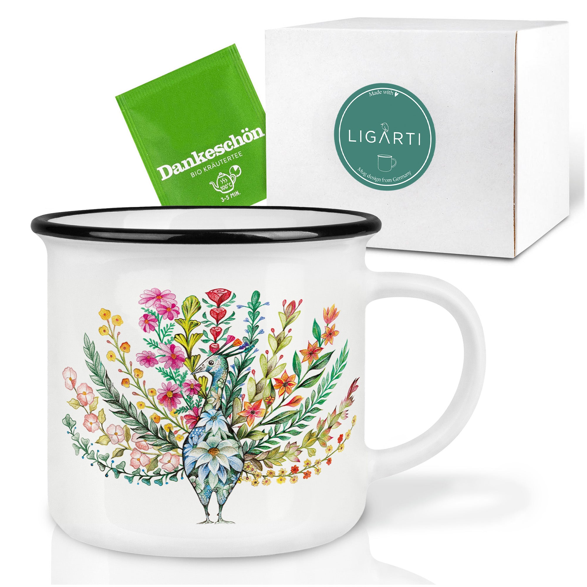 Keramiktasse – Blumenpfau