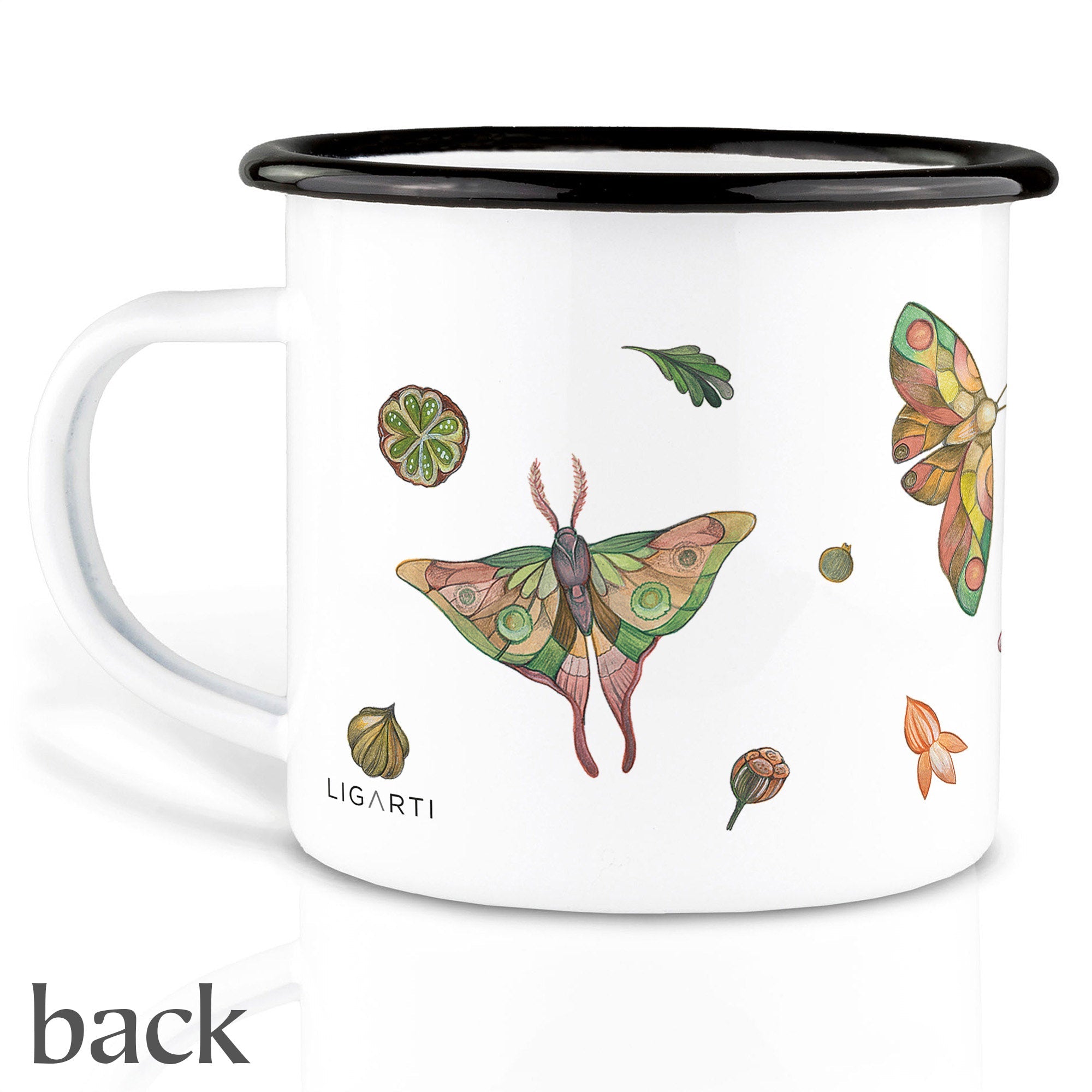 Emaille Tasse – Bunte Motten
