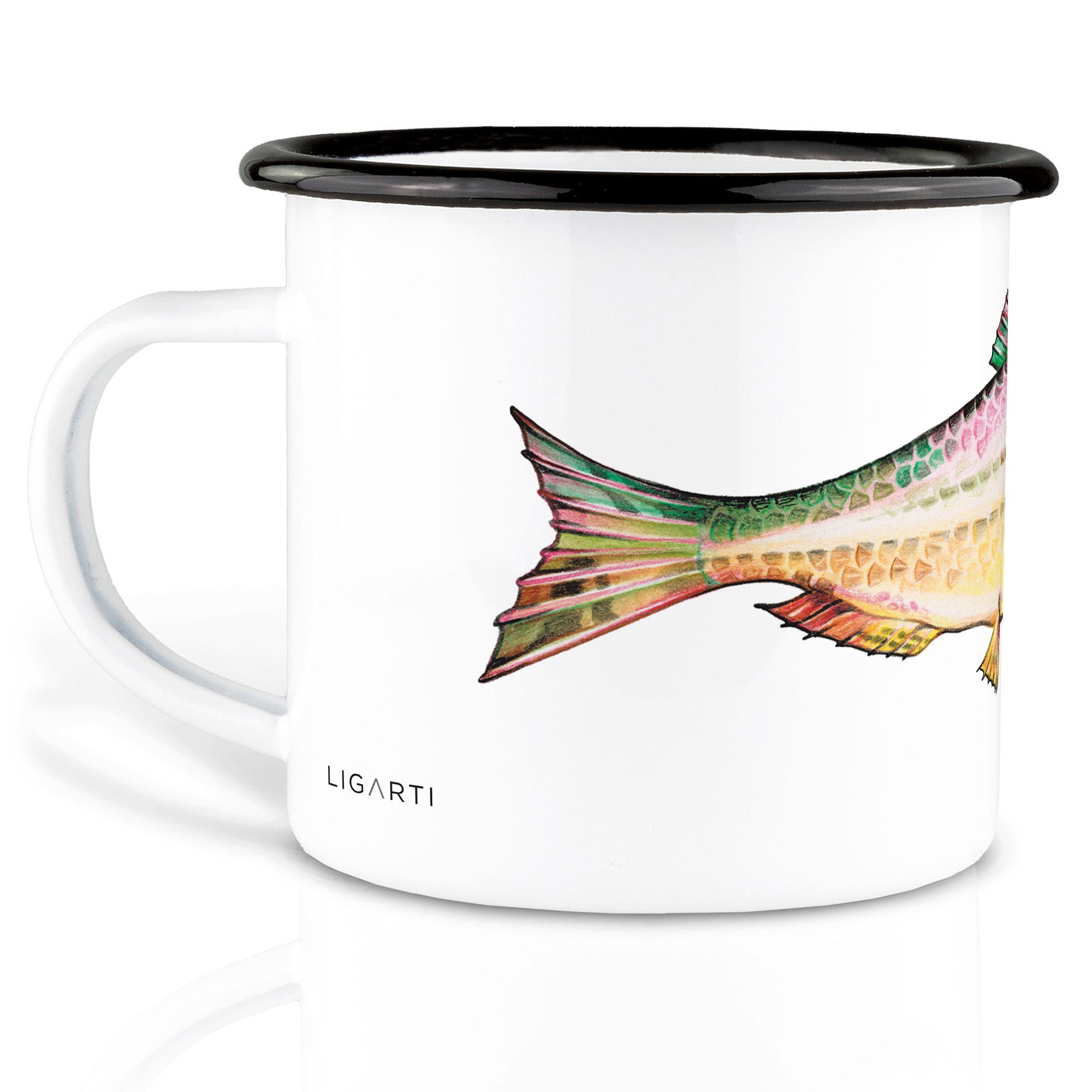 Emaille Tasse – Buntfisch 1 (Rubin)