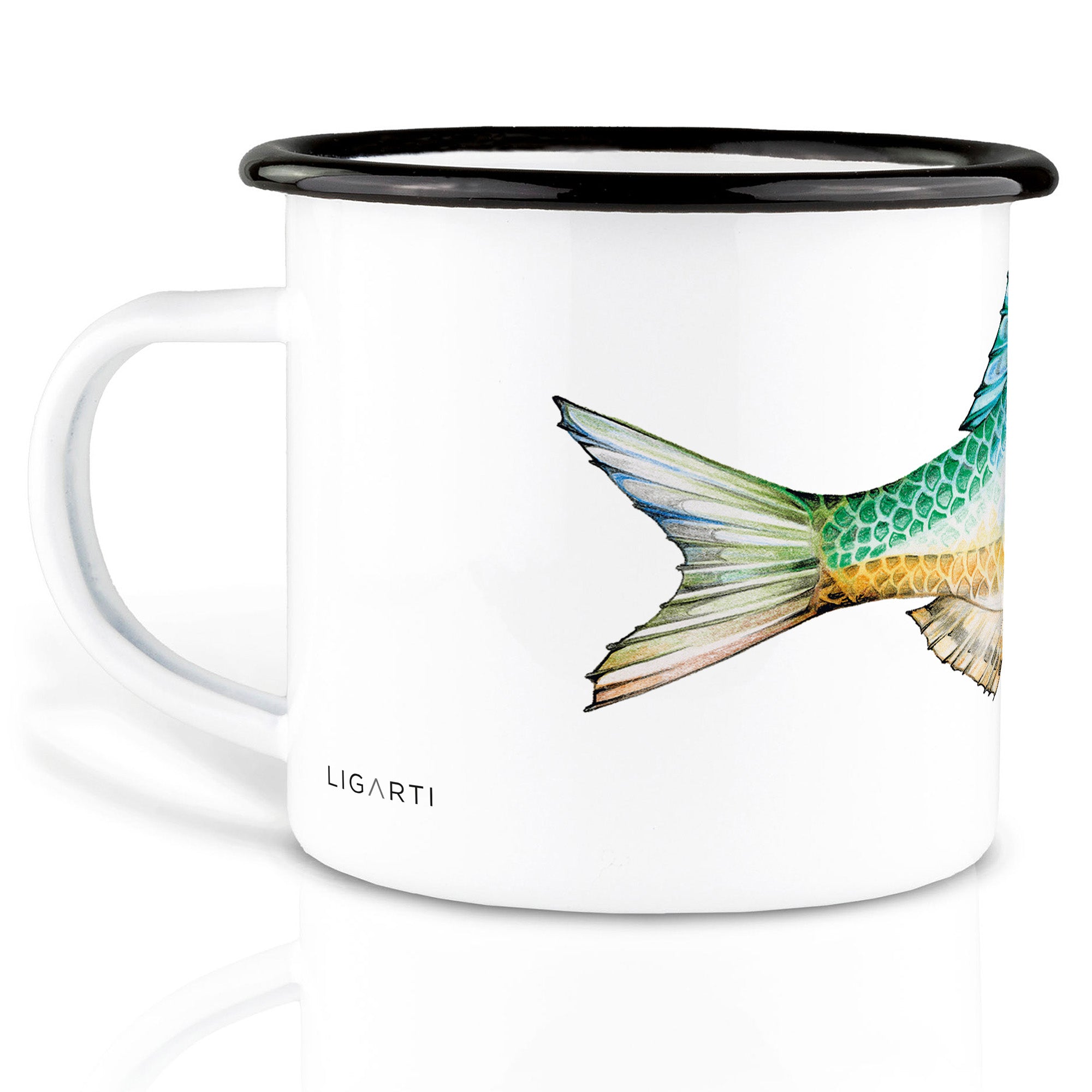 Emaille Tasse – Buntfisch 2 (Azur)