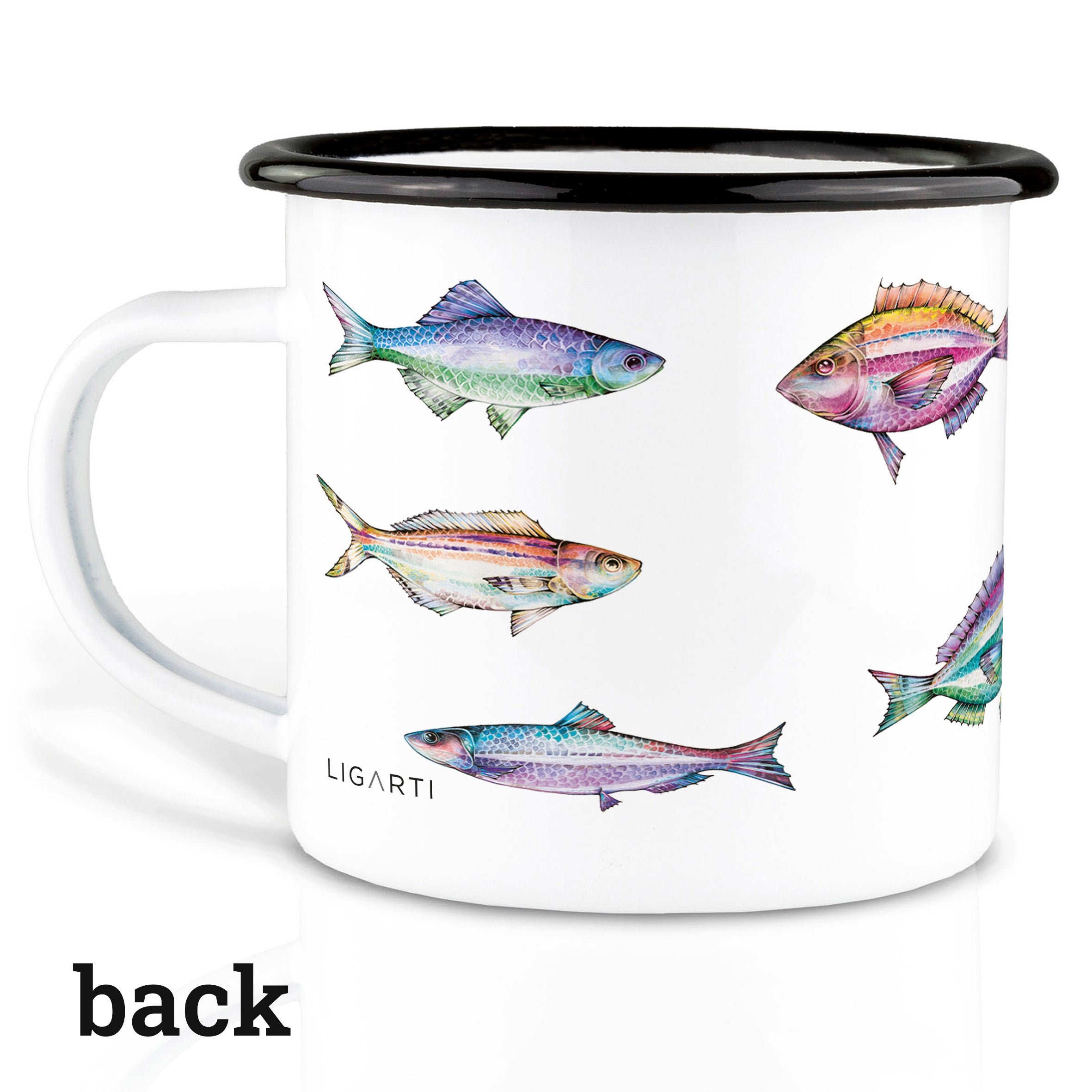 Emaille Tasse – Buntfischschwarm