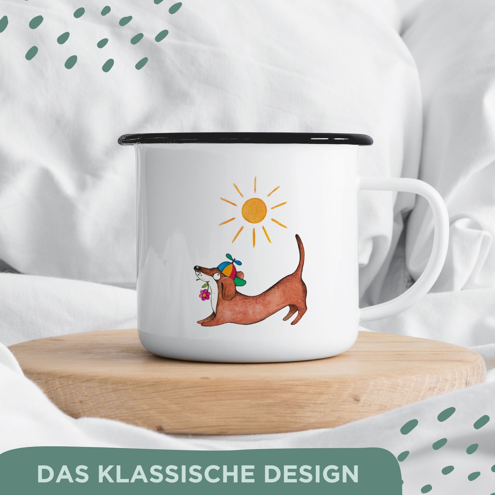 Emaille Tasse – Dackelduo