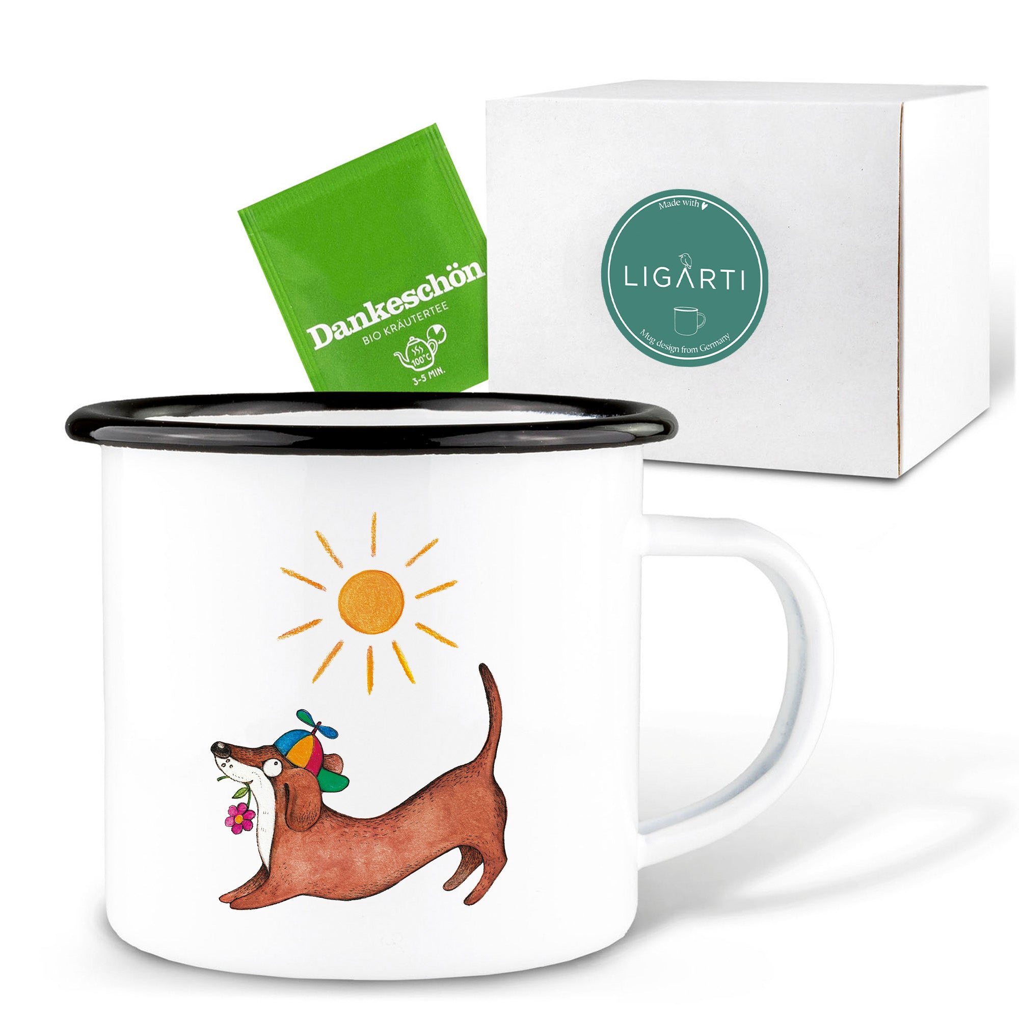 Emaille Tasse – Dackelduo