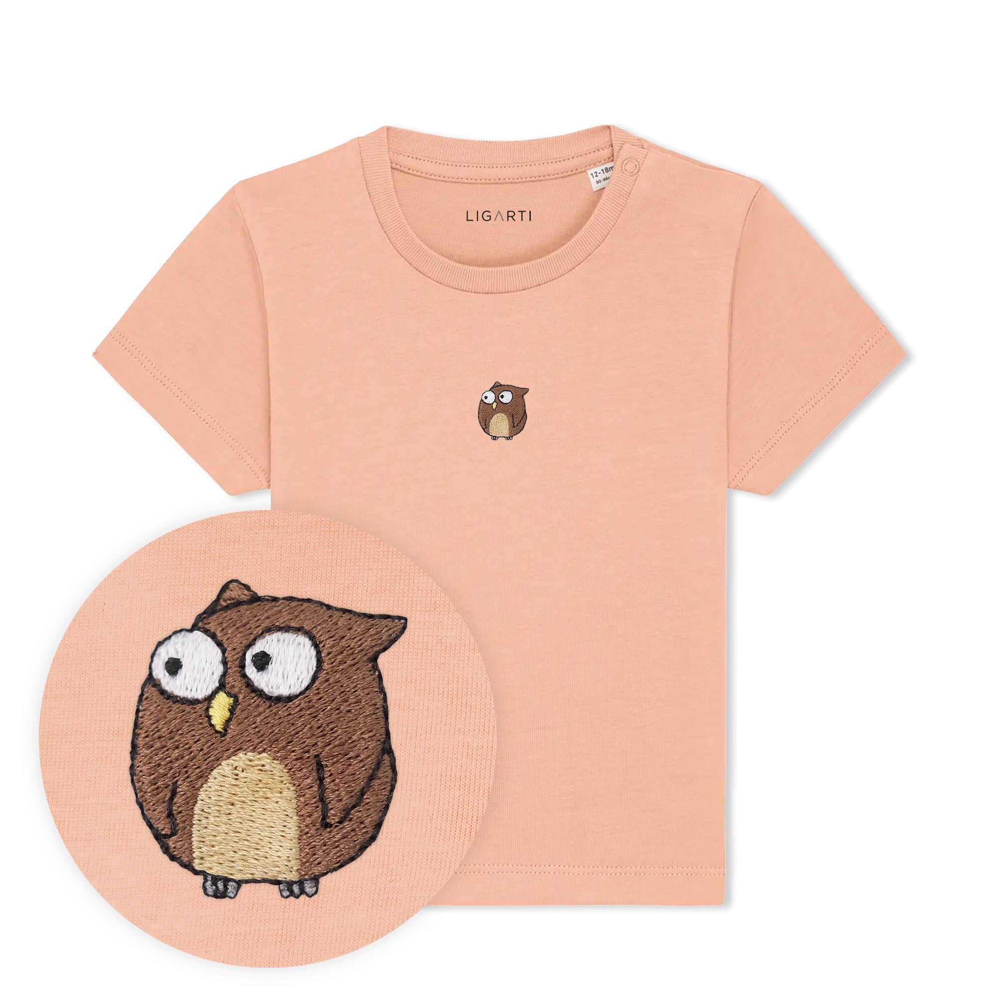 Babyshirt Eugen die Eule - Pfirsich