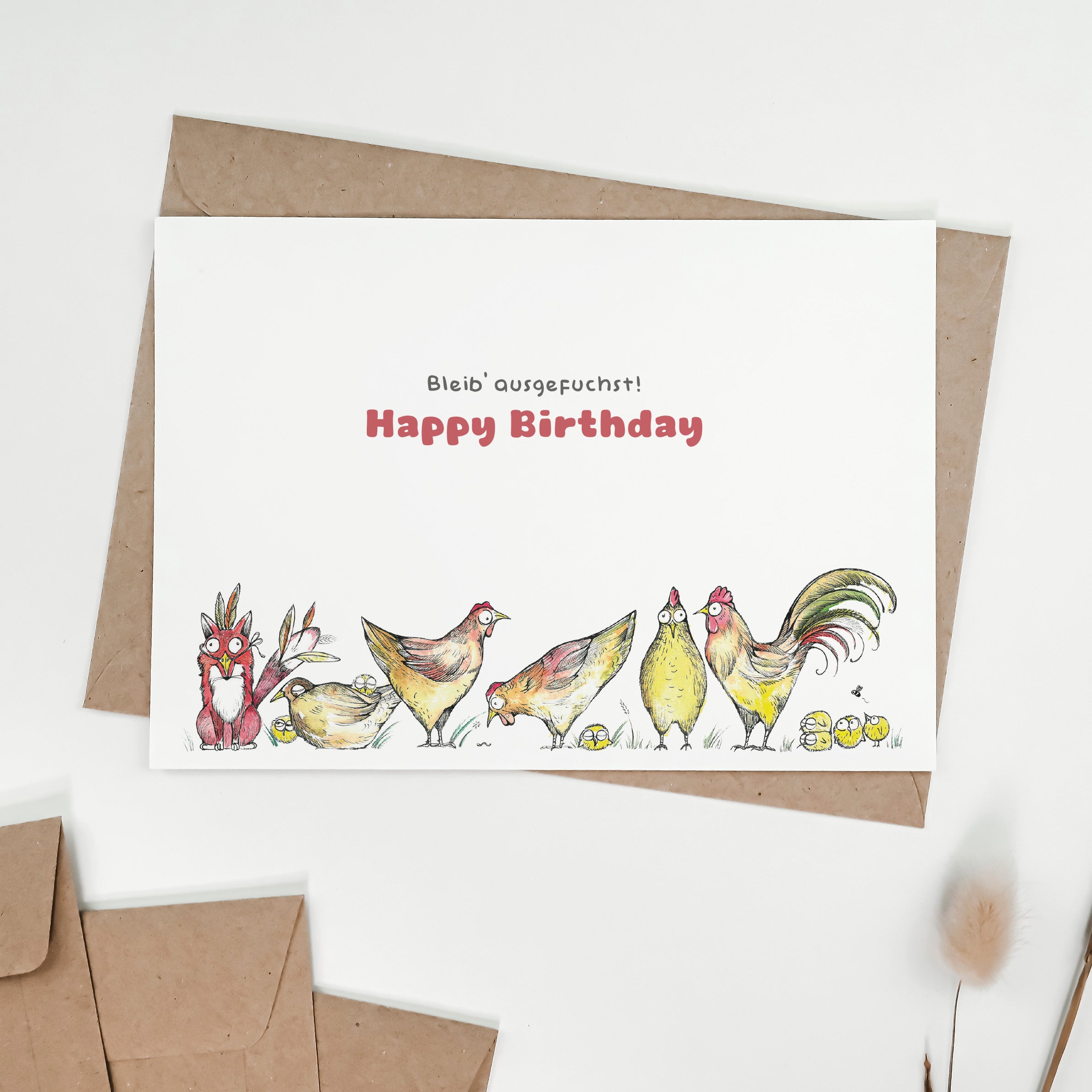 Klappkarte – Fuchs im Hühnerpelz