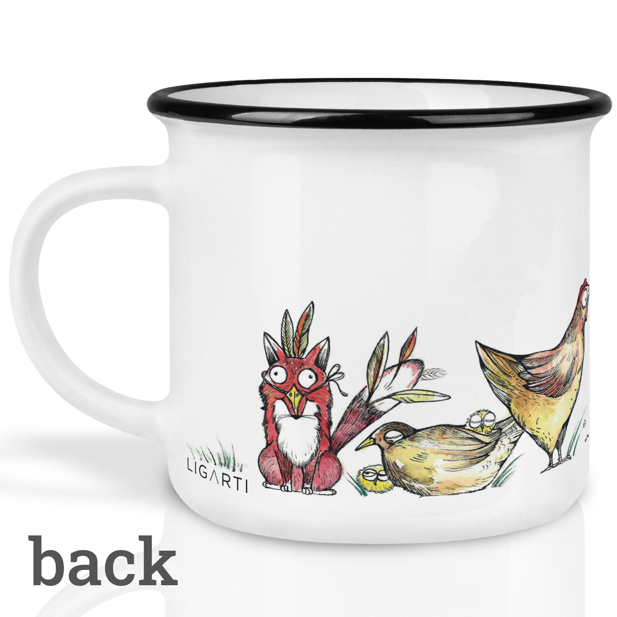 Keramiktasse – Fuchs im Hühnerpelz