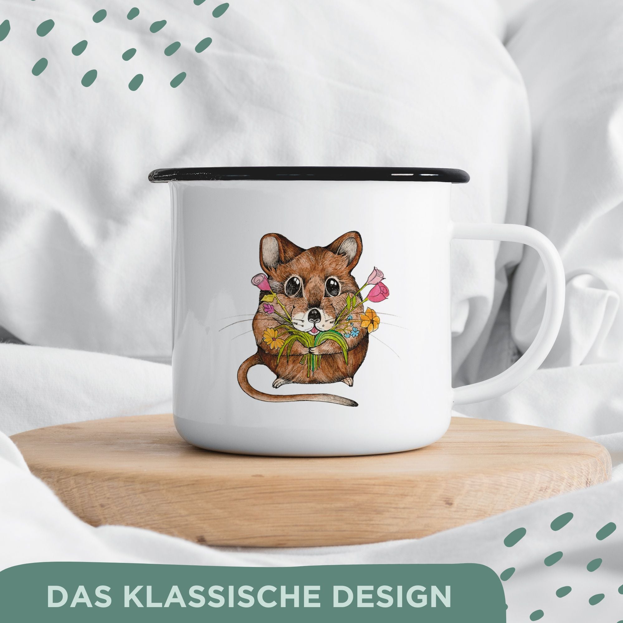 Emaille Tasse – Mausstrauß