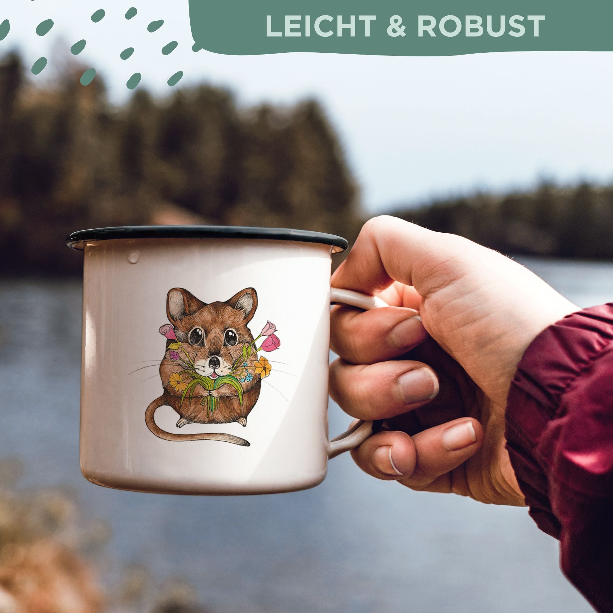 Emaille Tasse – Mausstrauß