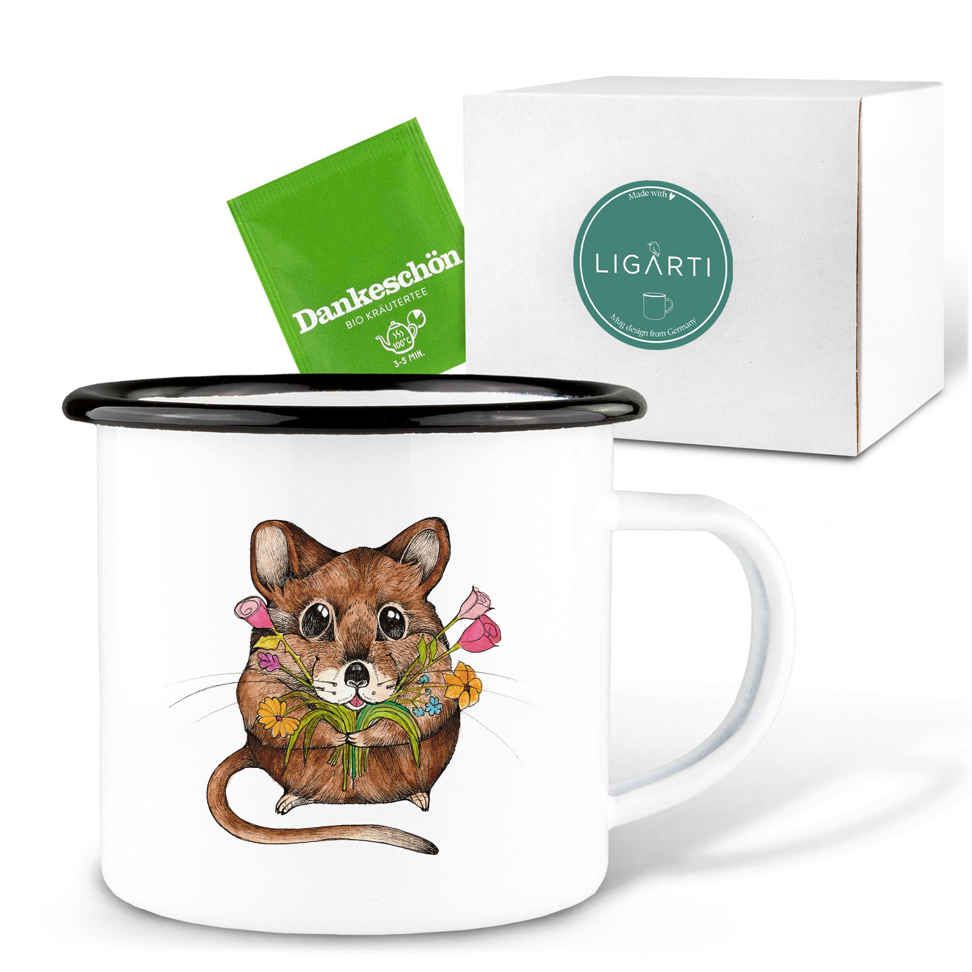 Emaille Tasse – Mausstrauß