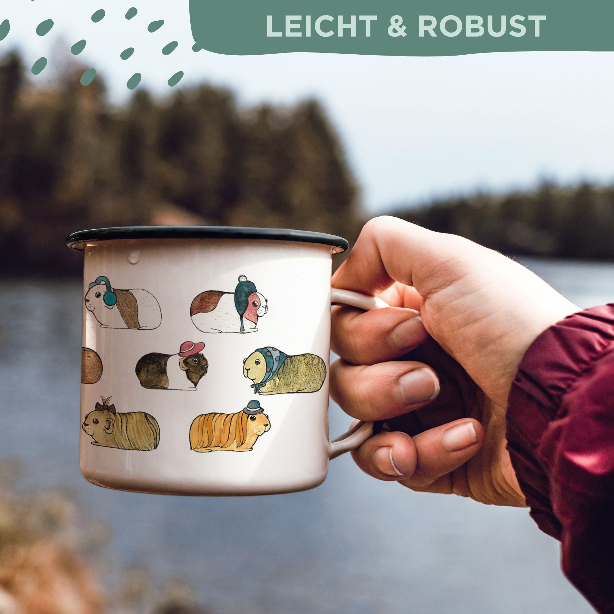 Emaille Tasse – Meerschweinchen flanieren
