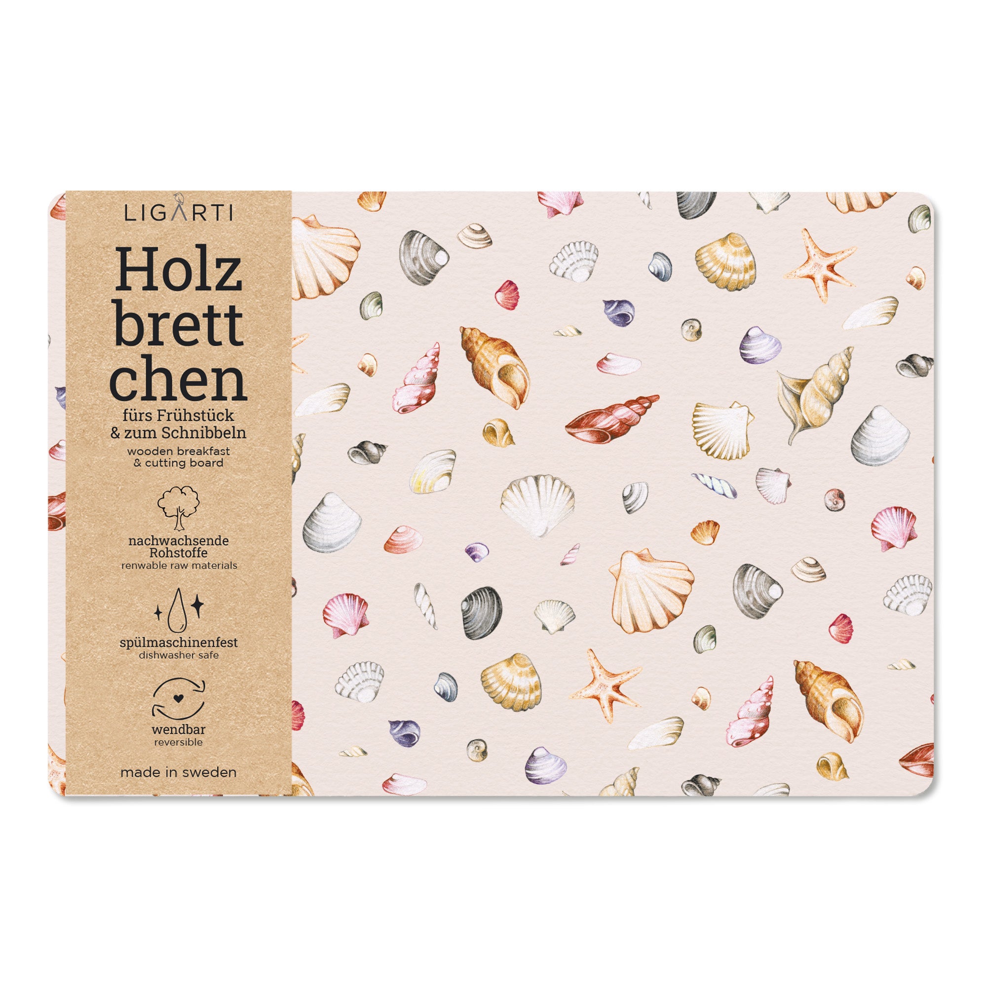 Holzbrettchen - Muschelsammlung