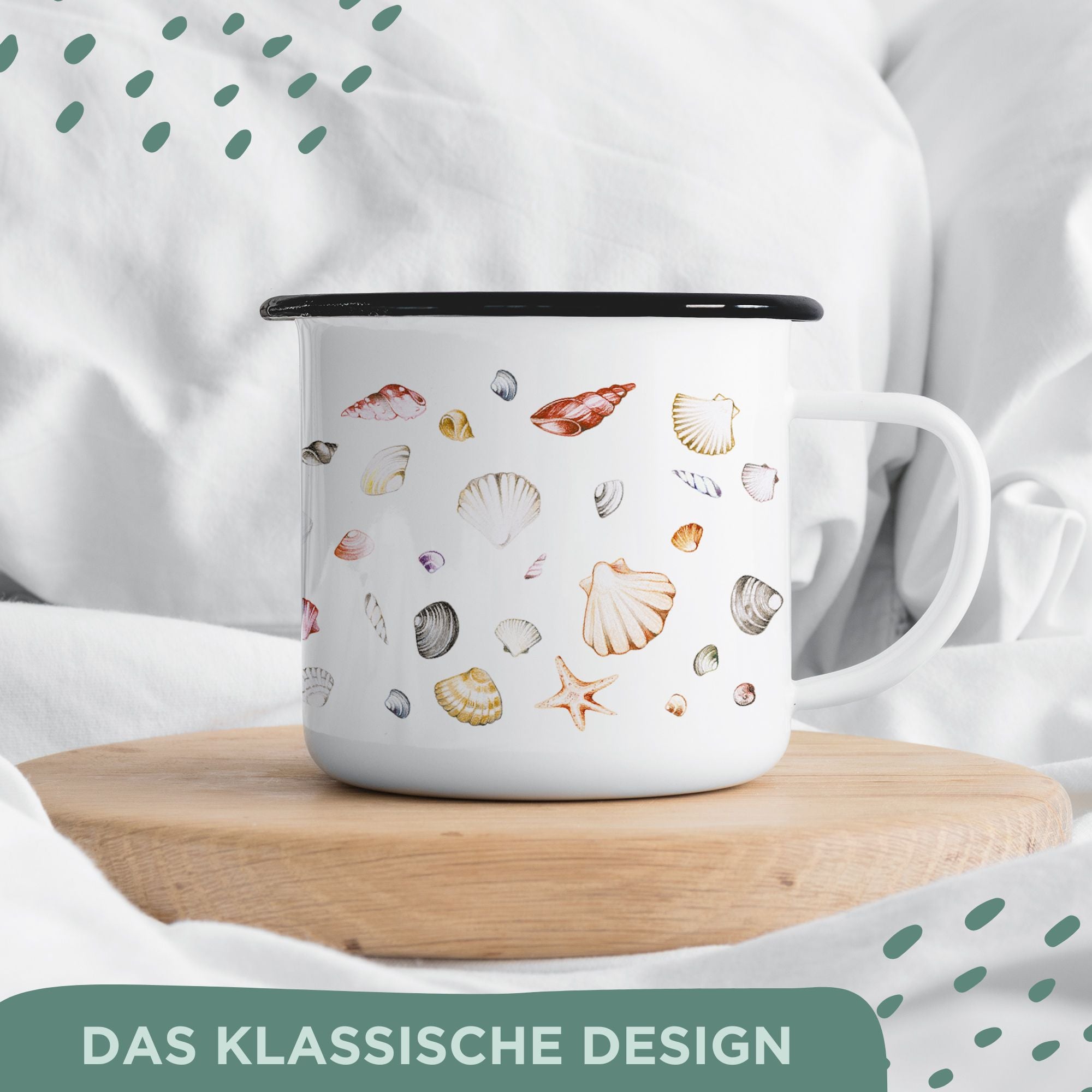 Emaille Tasse – Muschelsammlung