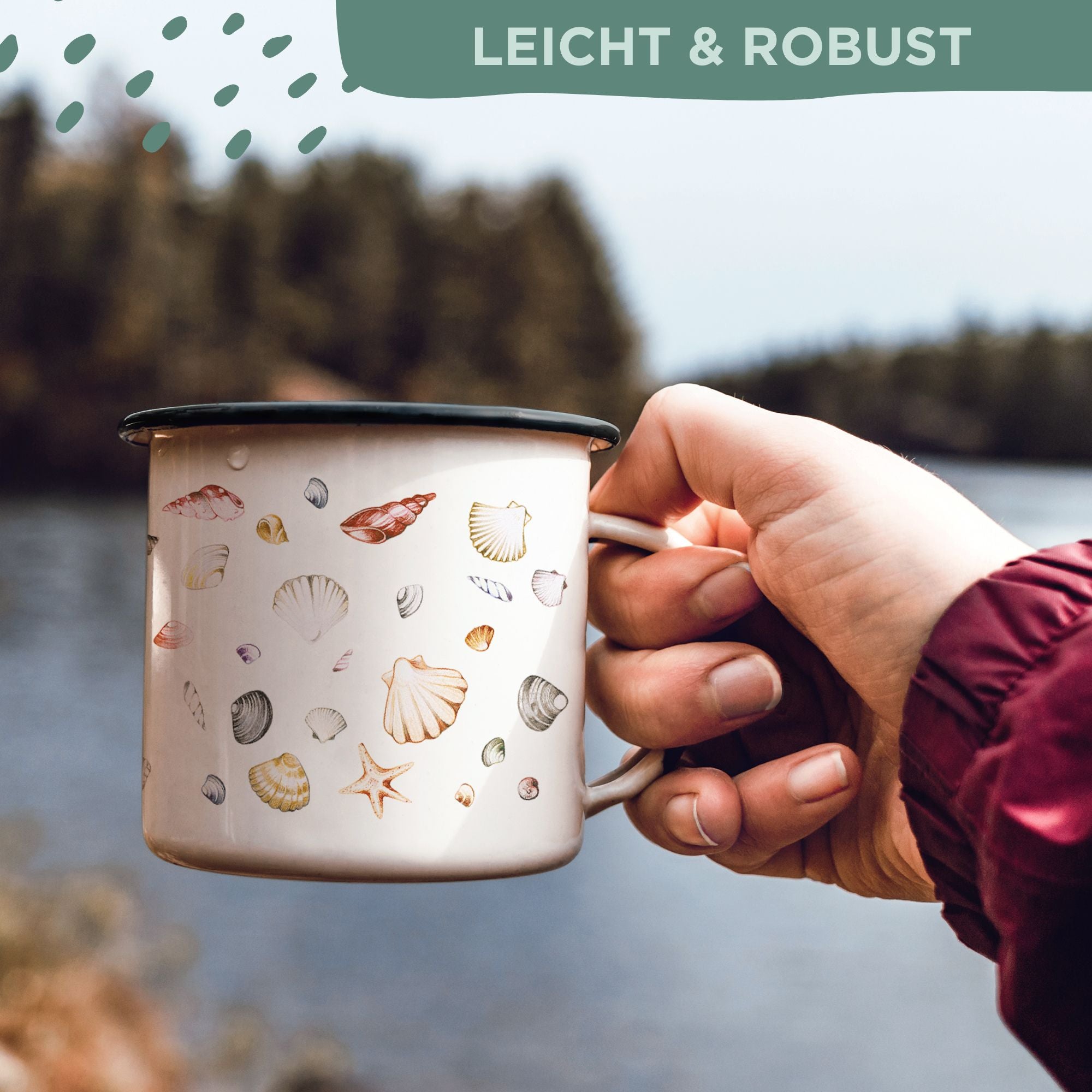 Emaille Tasse – Muschelsammlung