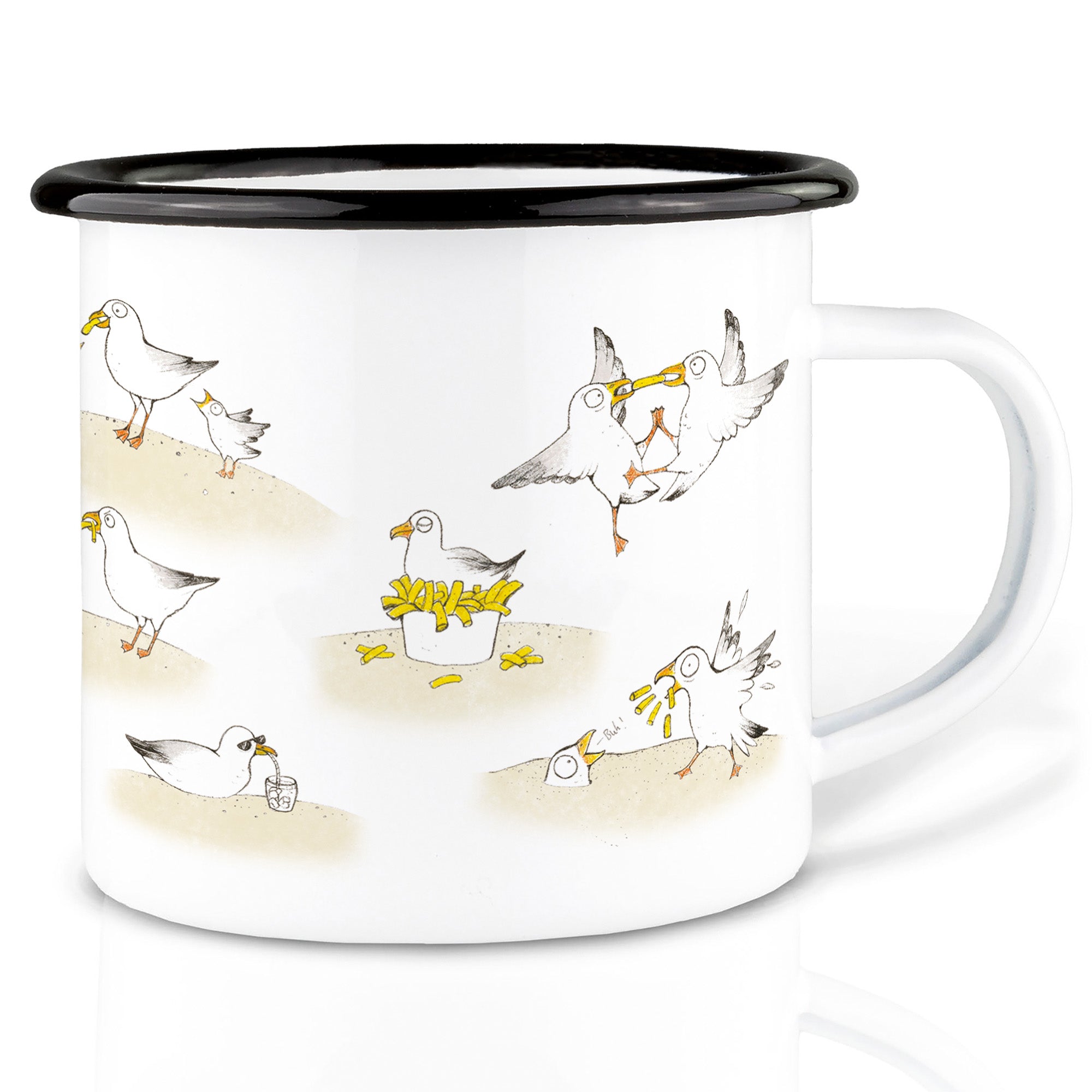 Emaille Tasse – Pommesmöwen