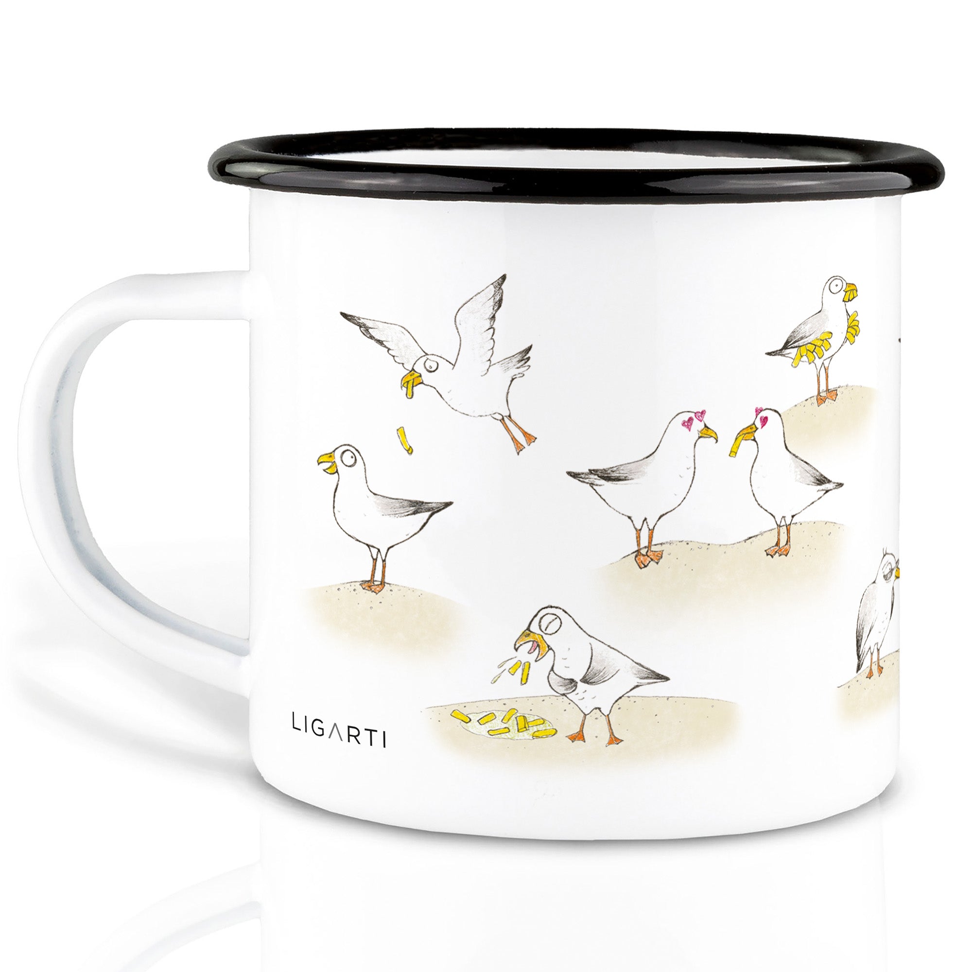 Emaille Tasse – Pommesmöwen