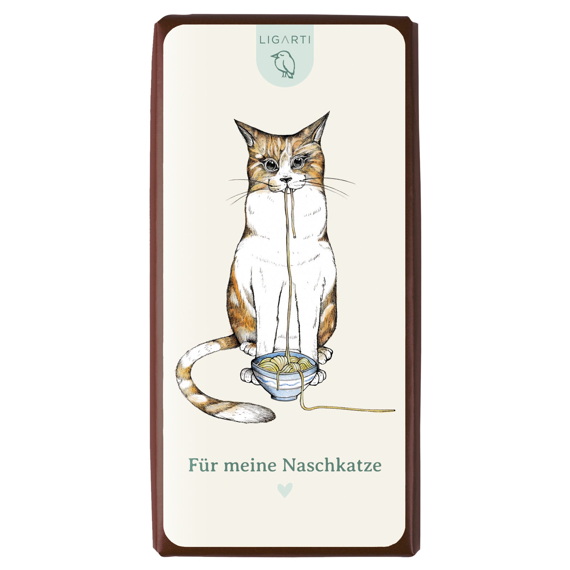 Bio Schokolade Ramenkatze mit handgezeichneter Katze und „Für meine Naschkatze“-Aufkleber