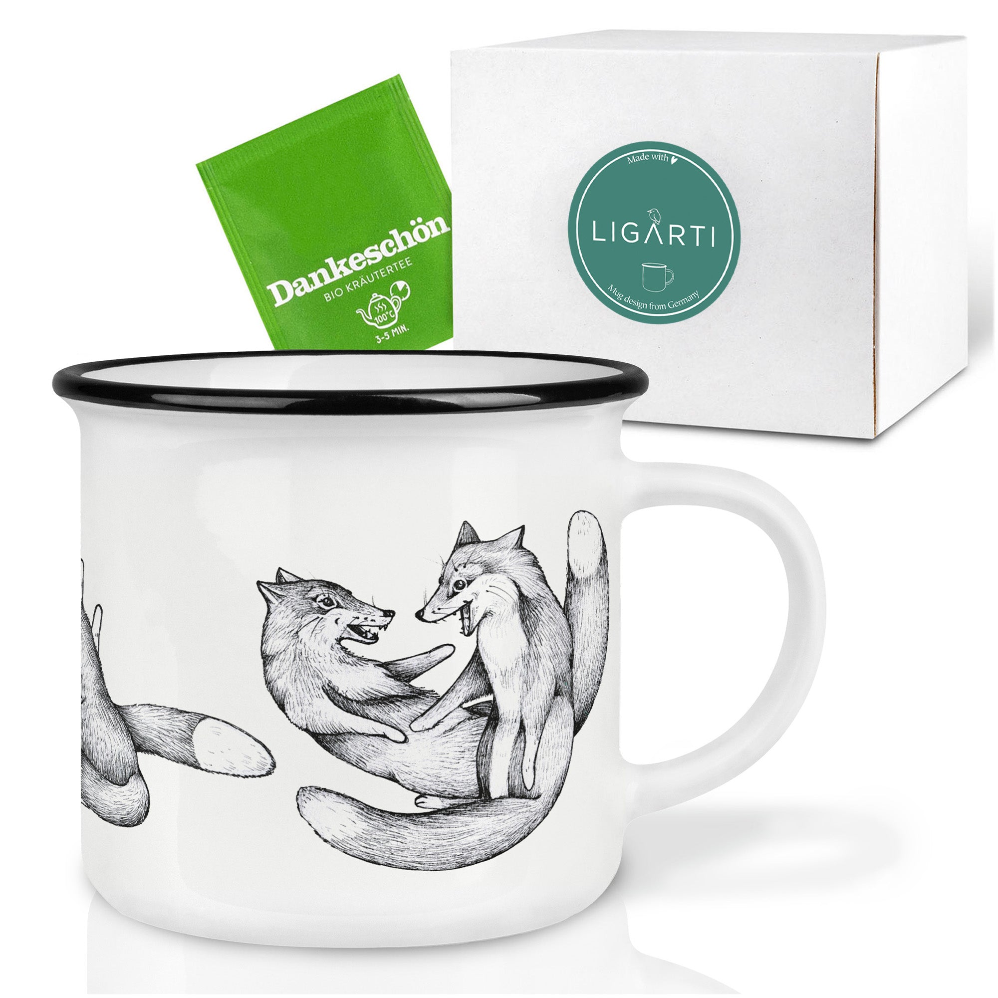 Keramiktasse – Tobende Füchse
