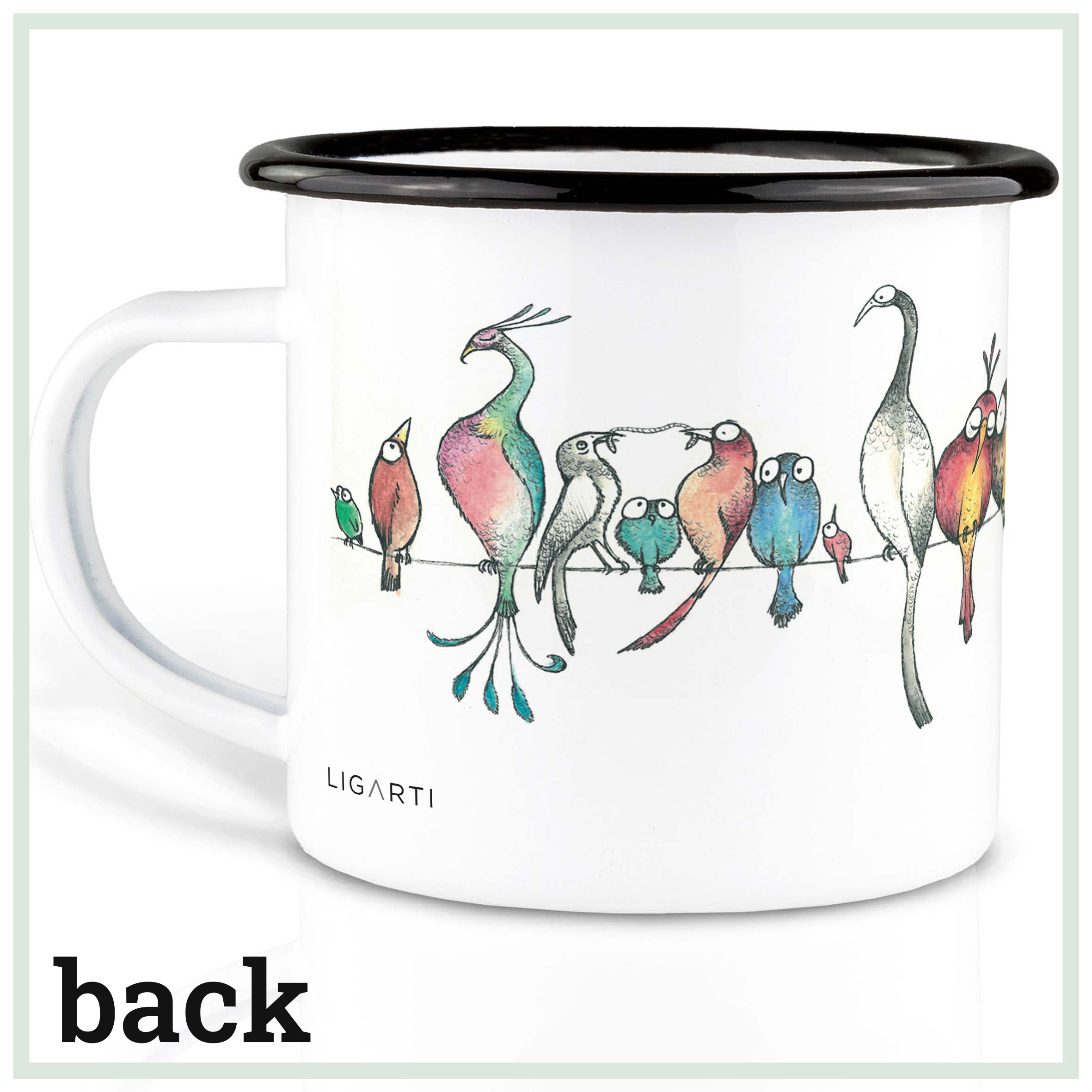 Emaille Tasse – Vogelparade
