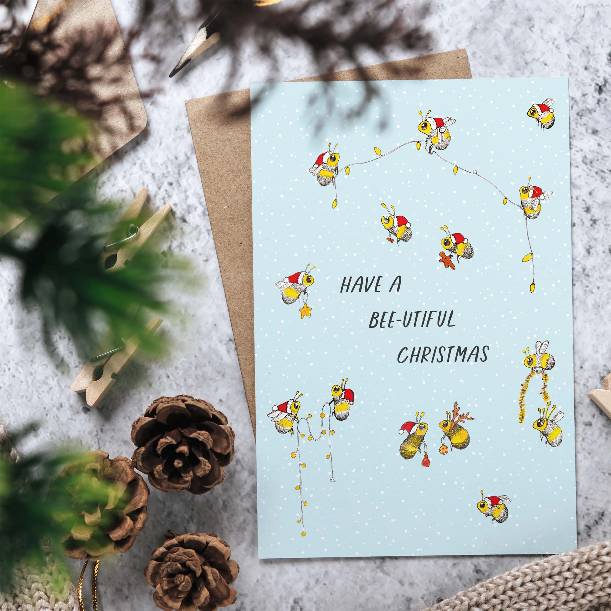 Klappkarte – Weihnachtsbienen