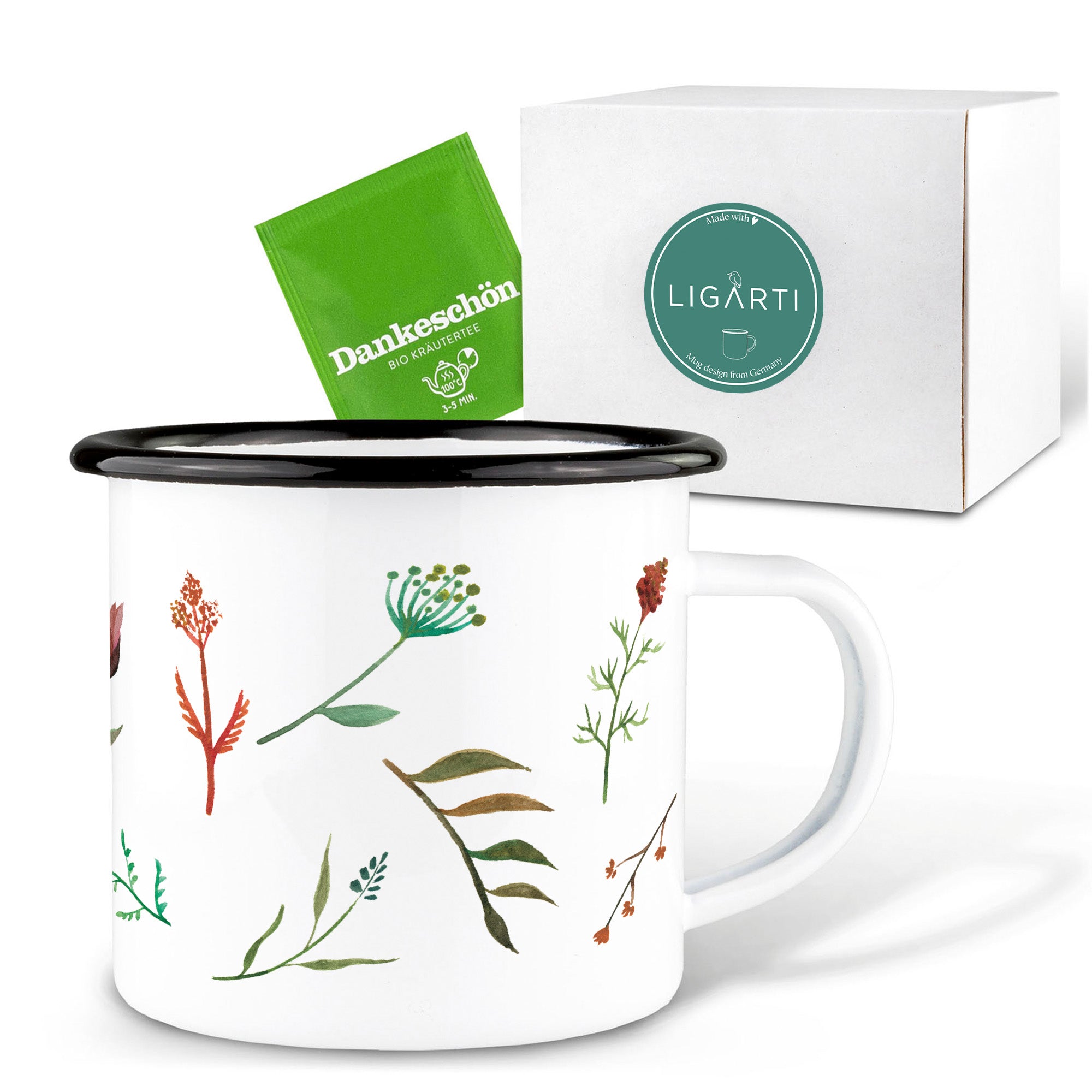 Emaille Tasse – Wildblumendurcheinander