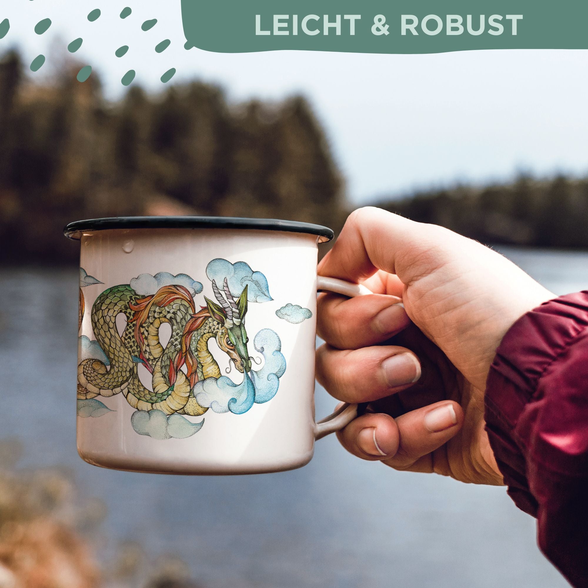 Emaille Tasse – Wolkendrache