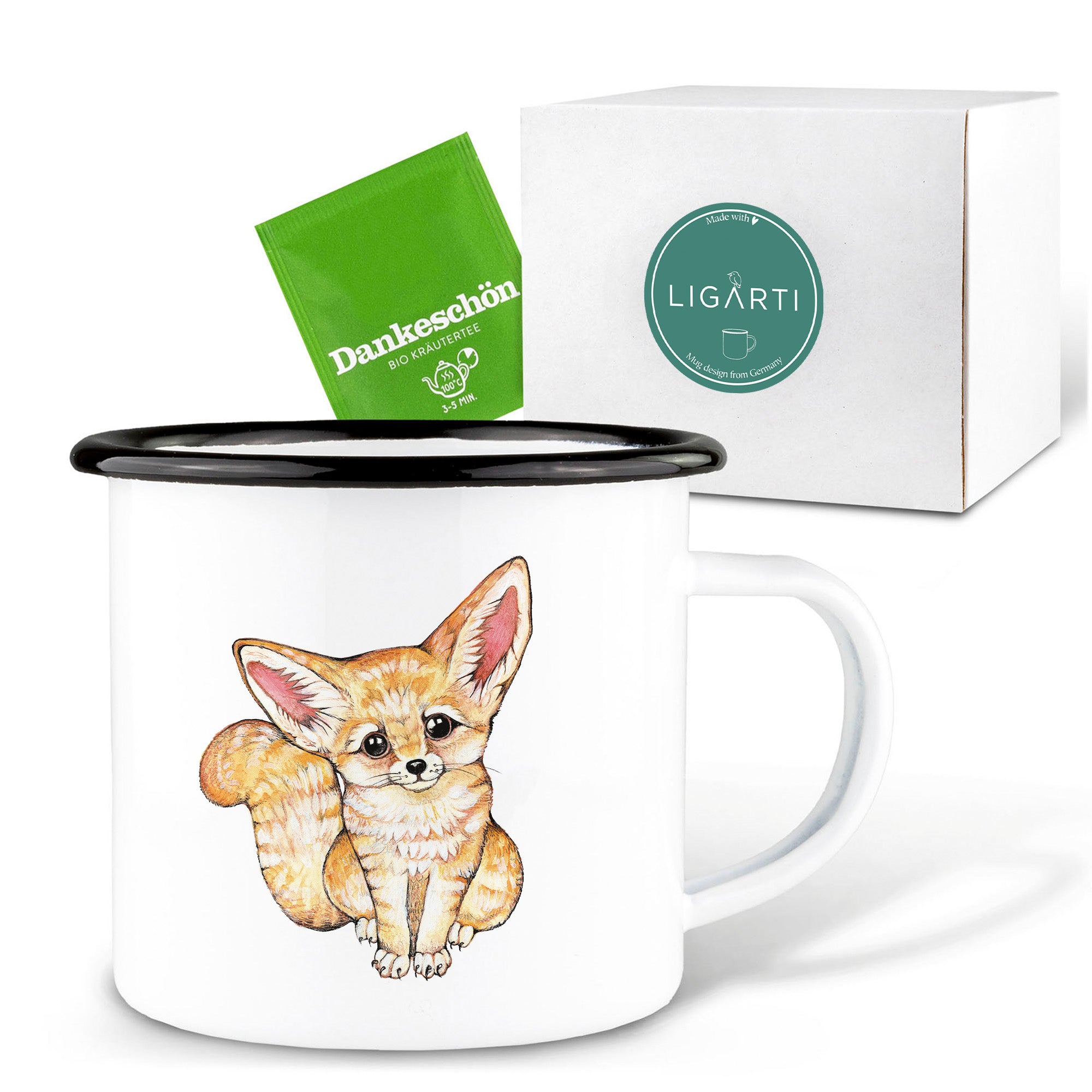 Emaille Tasse – Wüstenfuchs