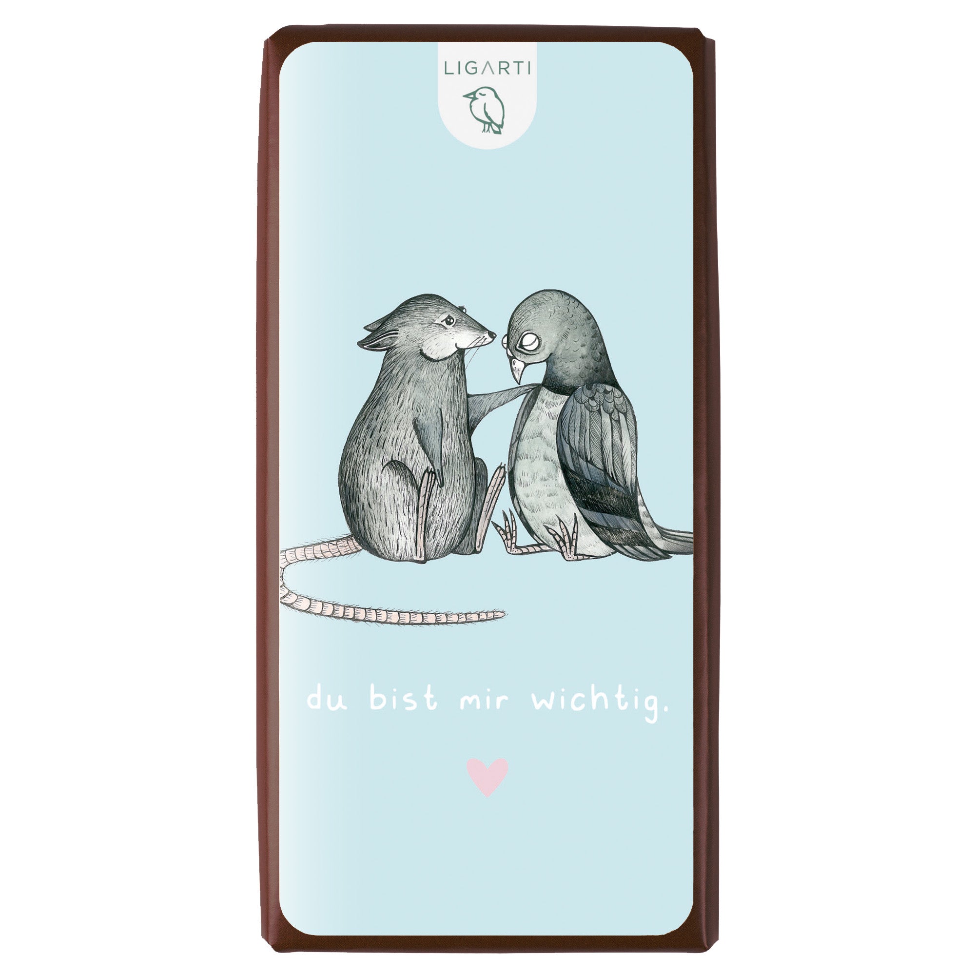 Bio Schokolade You Are Perfect mit Ratte, Taube und „Du bist mir wichtig“-Aufkleber