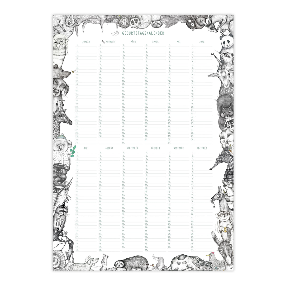 Geburtstagskalender – Tiergewusel