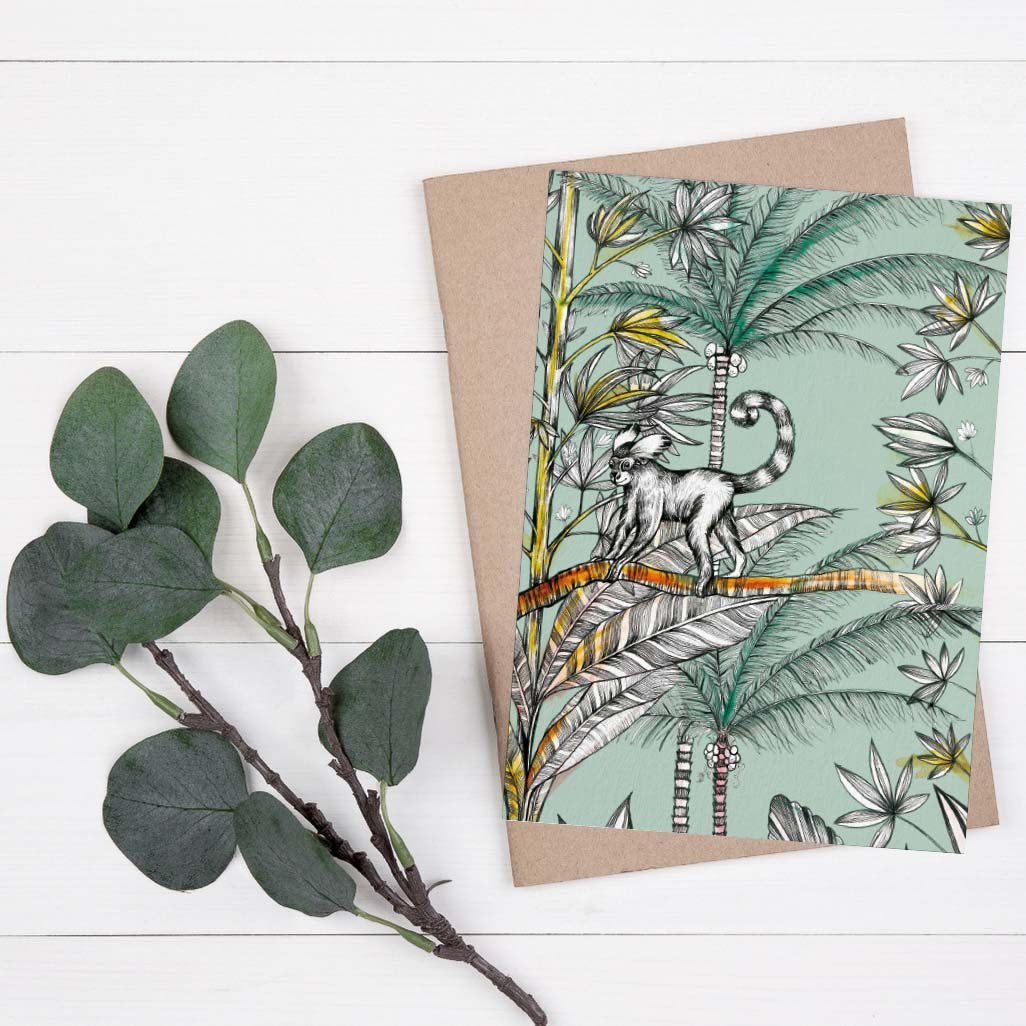 Grußkarte Affen Dschungel grün