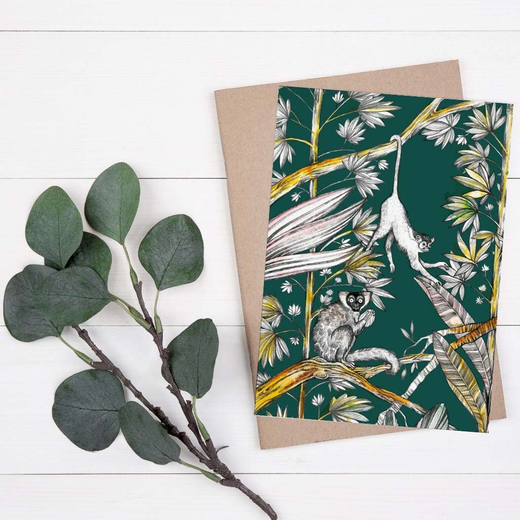 Grußkarte Affen Dschungel grün
