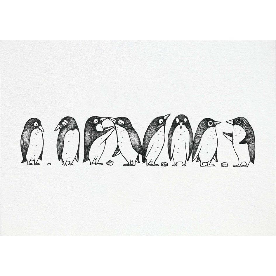 Postkarte Bambus Pinguin Lovestory