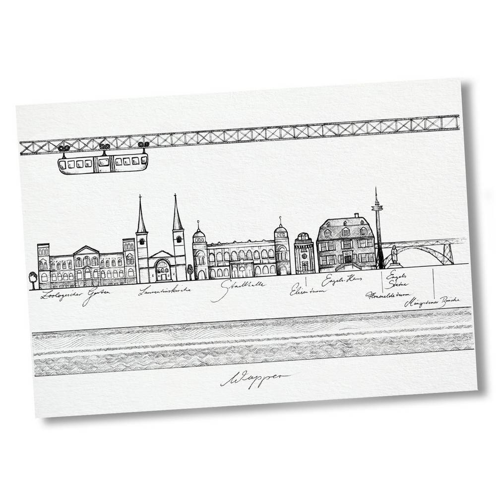 Postkarte Bambus Wuppertal Historische Skyline