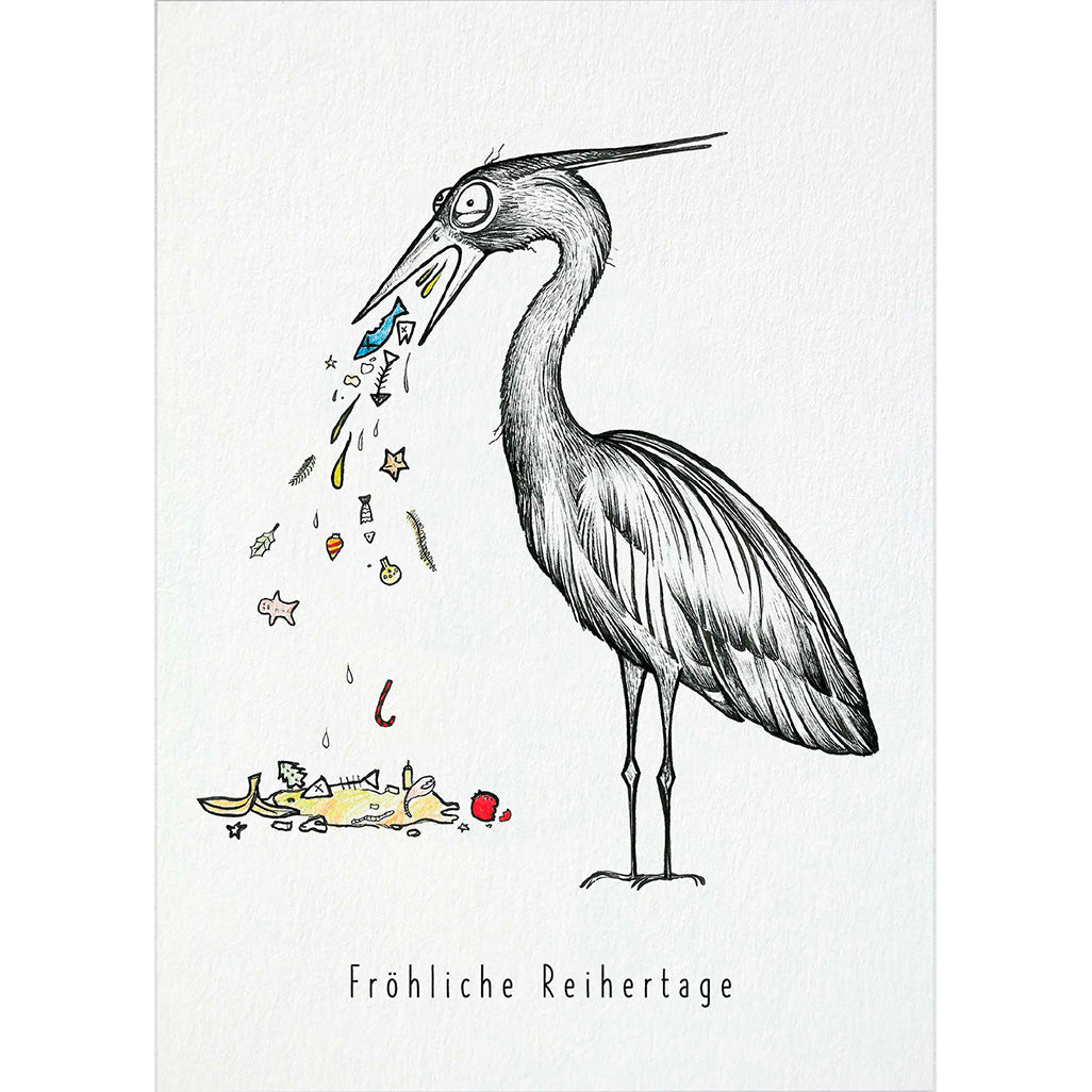 Postkarte Bambus  Reiher Weihnachten