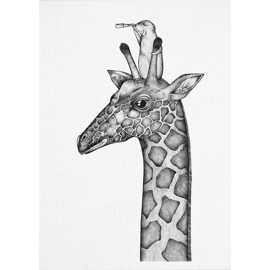 Postkarte Bambus Giraffe und Erdmännchen