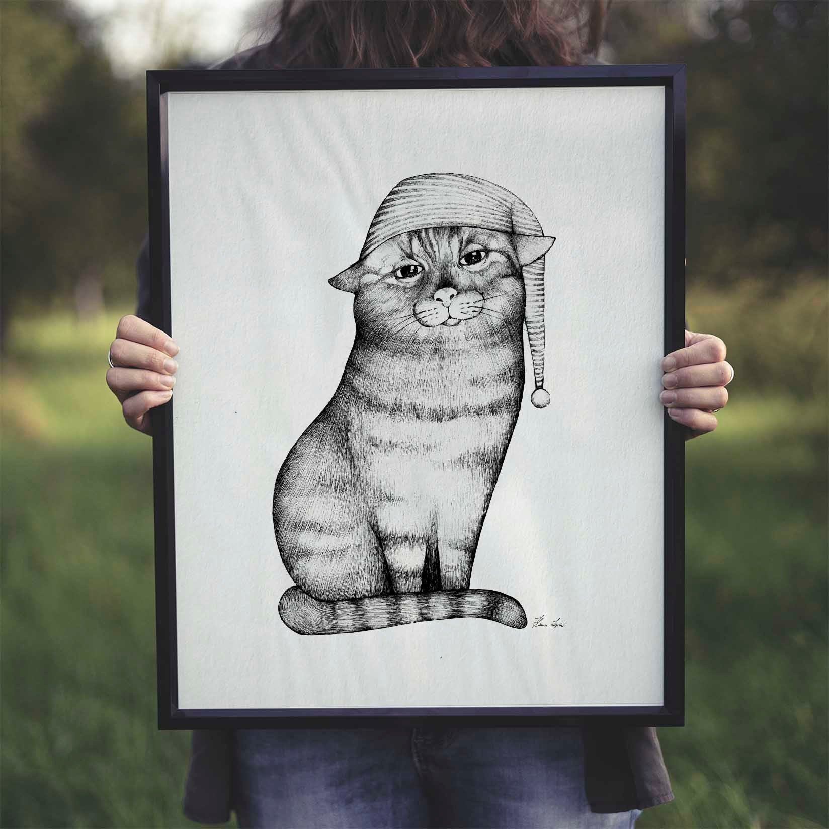 Art Print - Good night cat