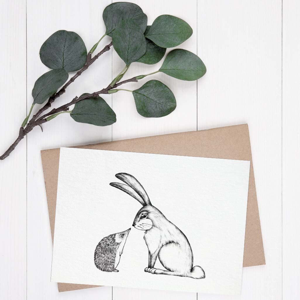 Grußkarte Igel und Hase - Waldtiere