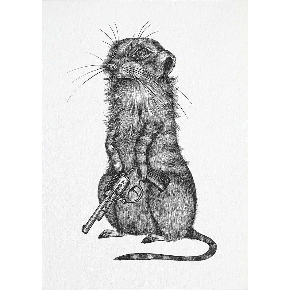 Postkarte Bambus Erdmännchen mit Pistole