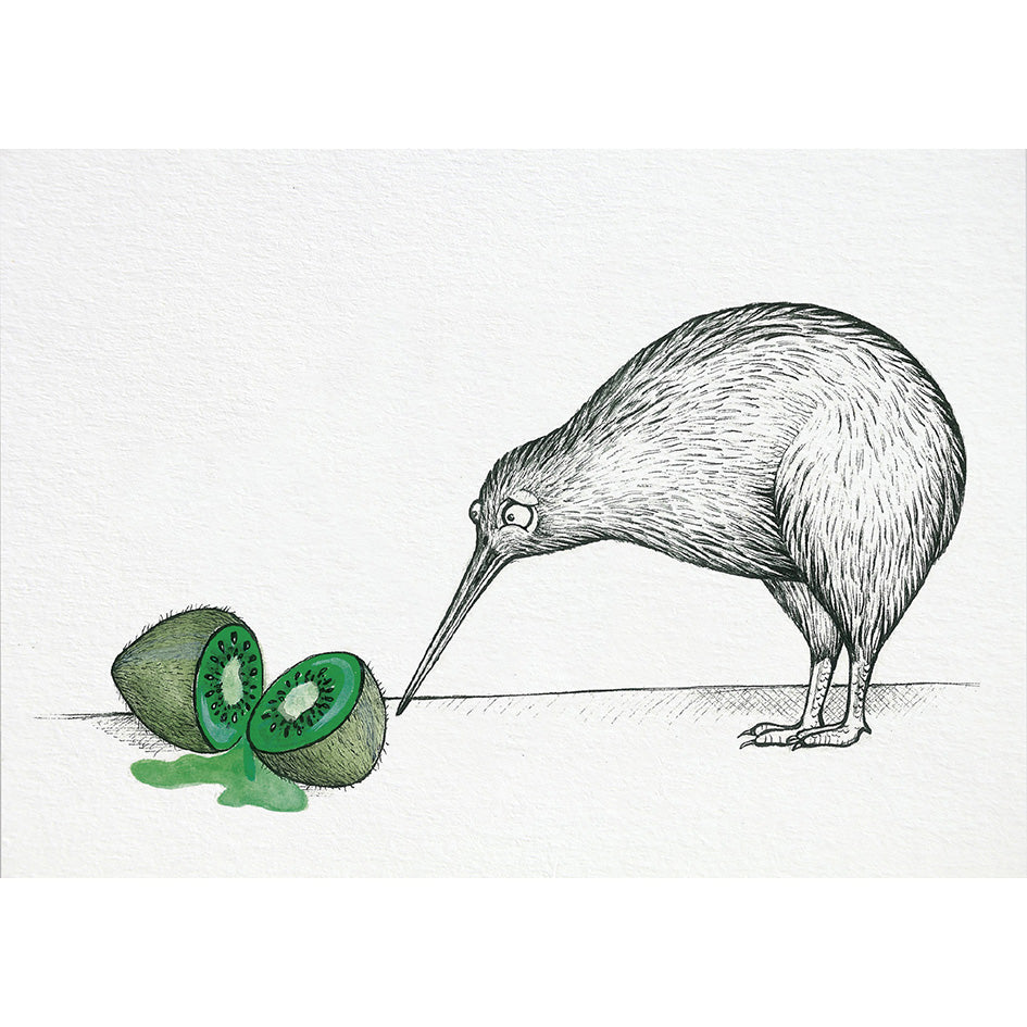 Postkarte Bambus Kiwi mit Kiwi