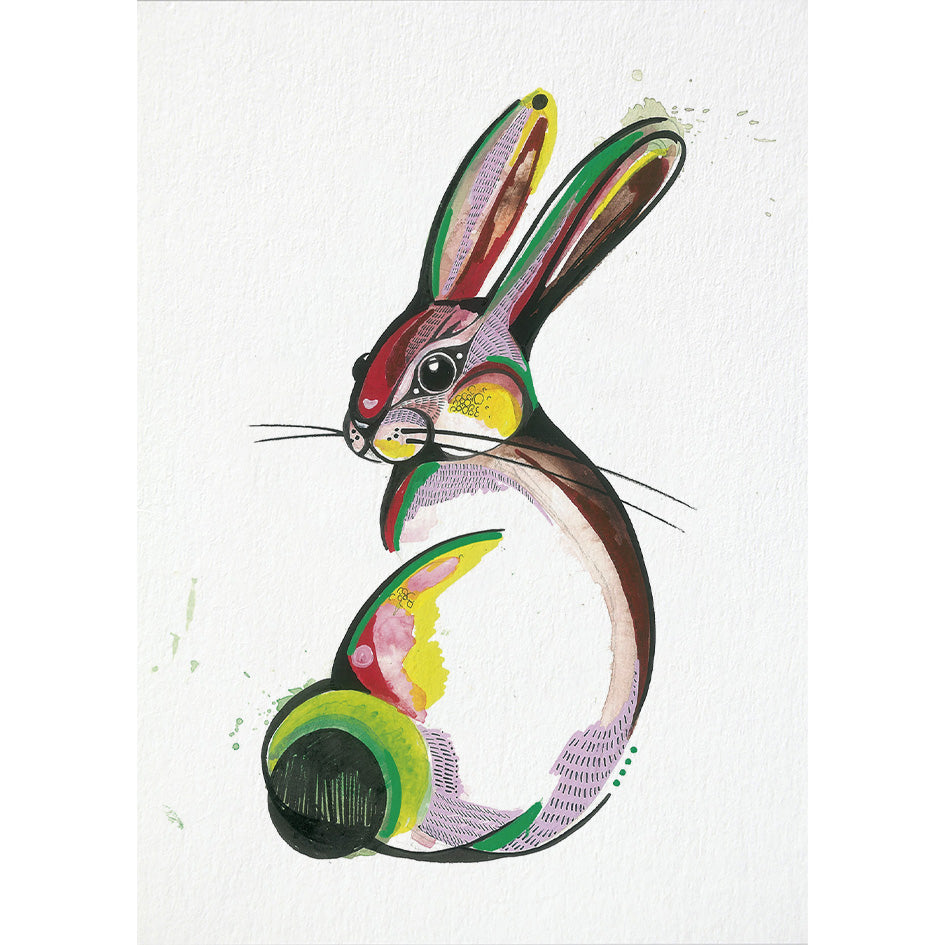 Postkarte Bambus Kaninchen bunt