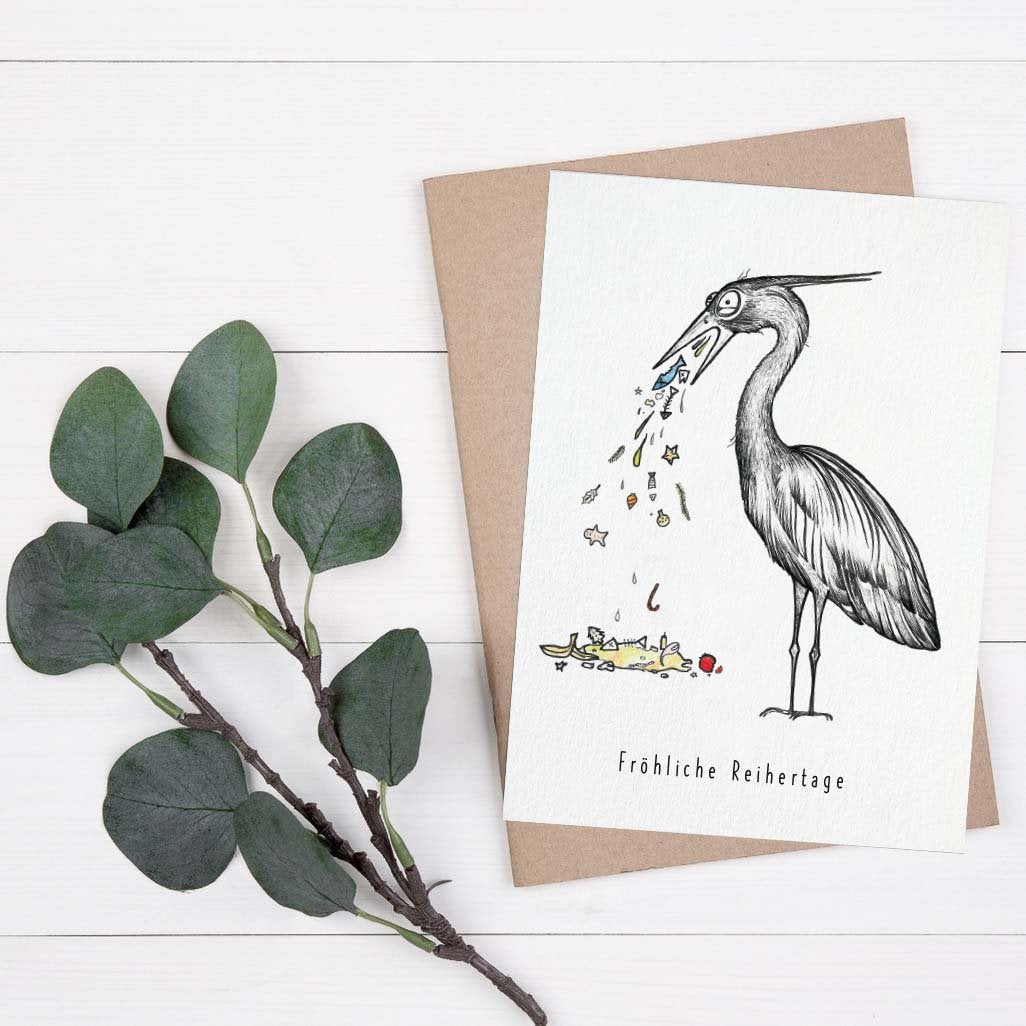 Grußkarte Feiertage - Reiher - Storch