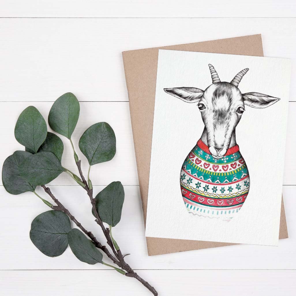 Grußkarte Ziege - Weihnachten
