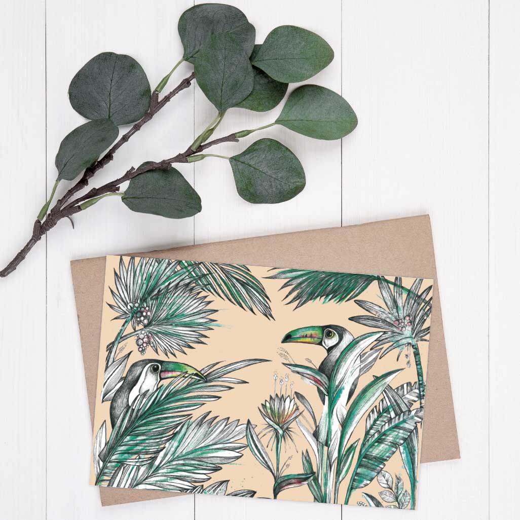 Grußkarte Tukane Dschungel orange