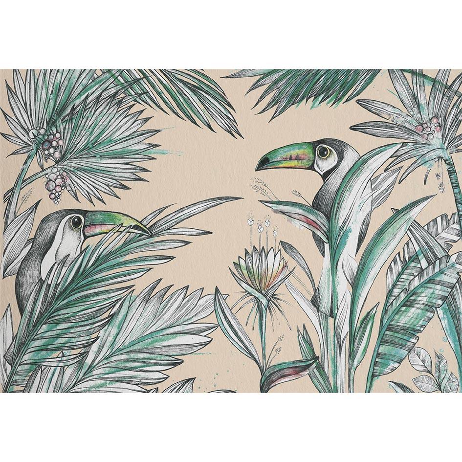 Postkarte Bambus Tukane Dschungel orange