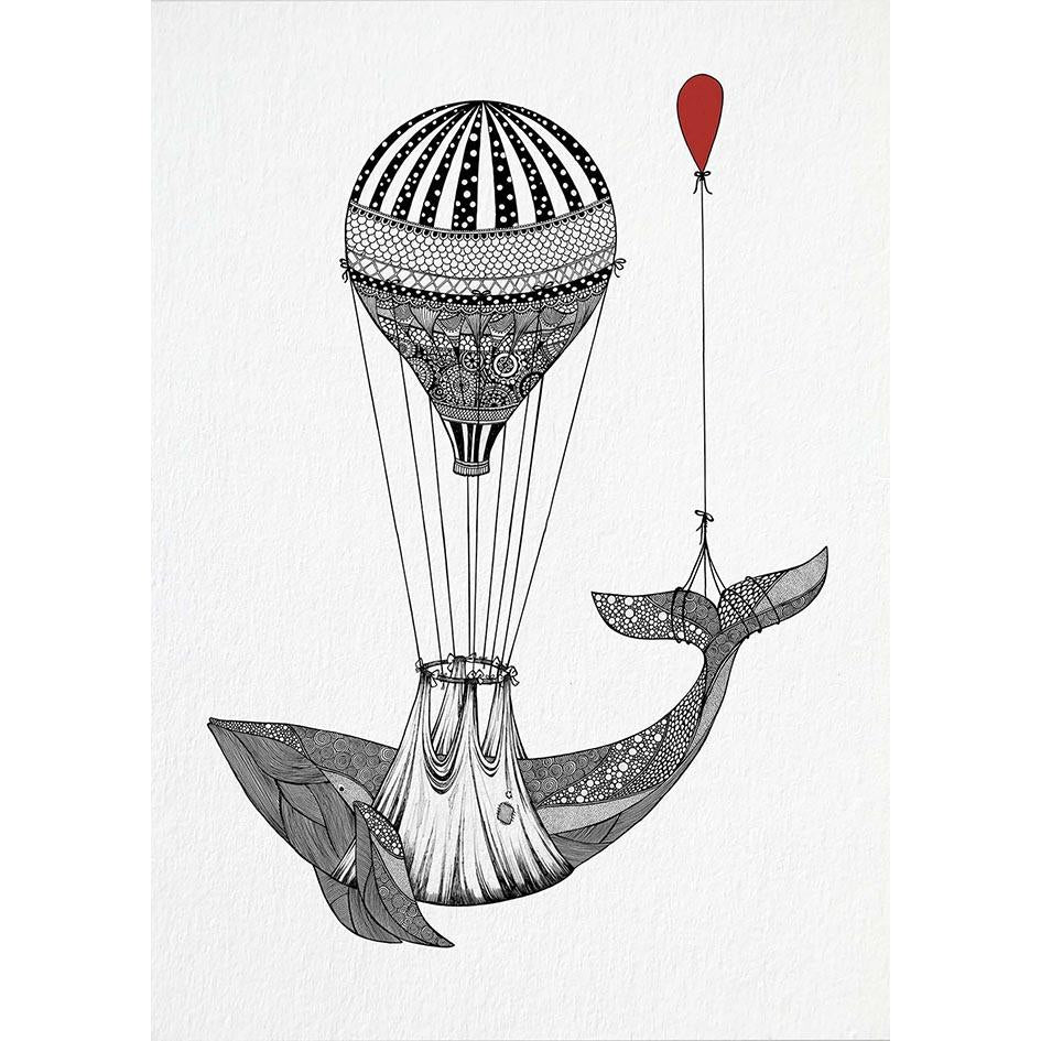 Postkarte Bambus Wal mit Heißluftballon